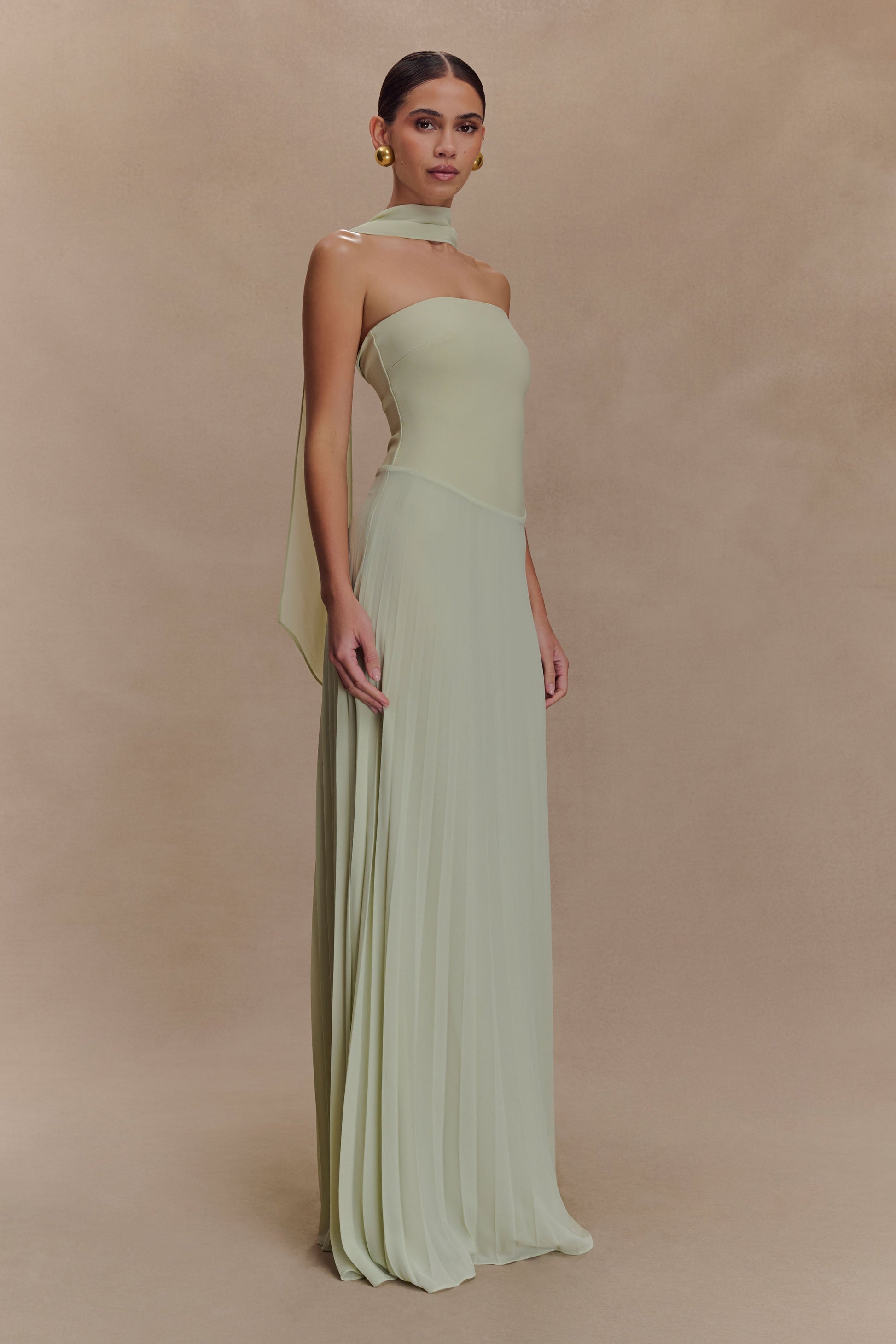 Caira Chiffon Scarf Maxi Dress / Sage | MESHKI | XXS Caira Chiffon Scarf Maxi Dress / Sage | MESHKI | XXS