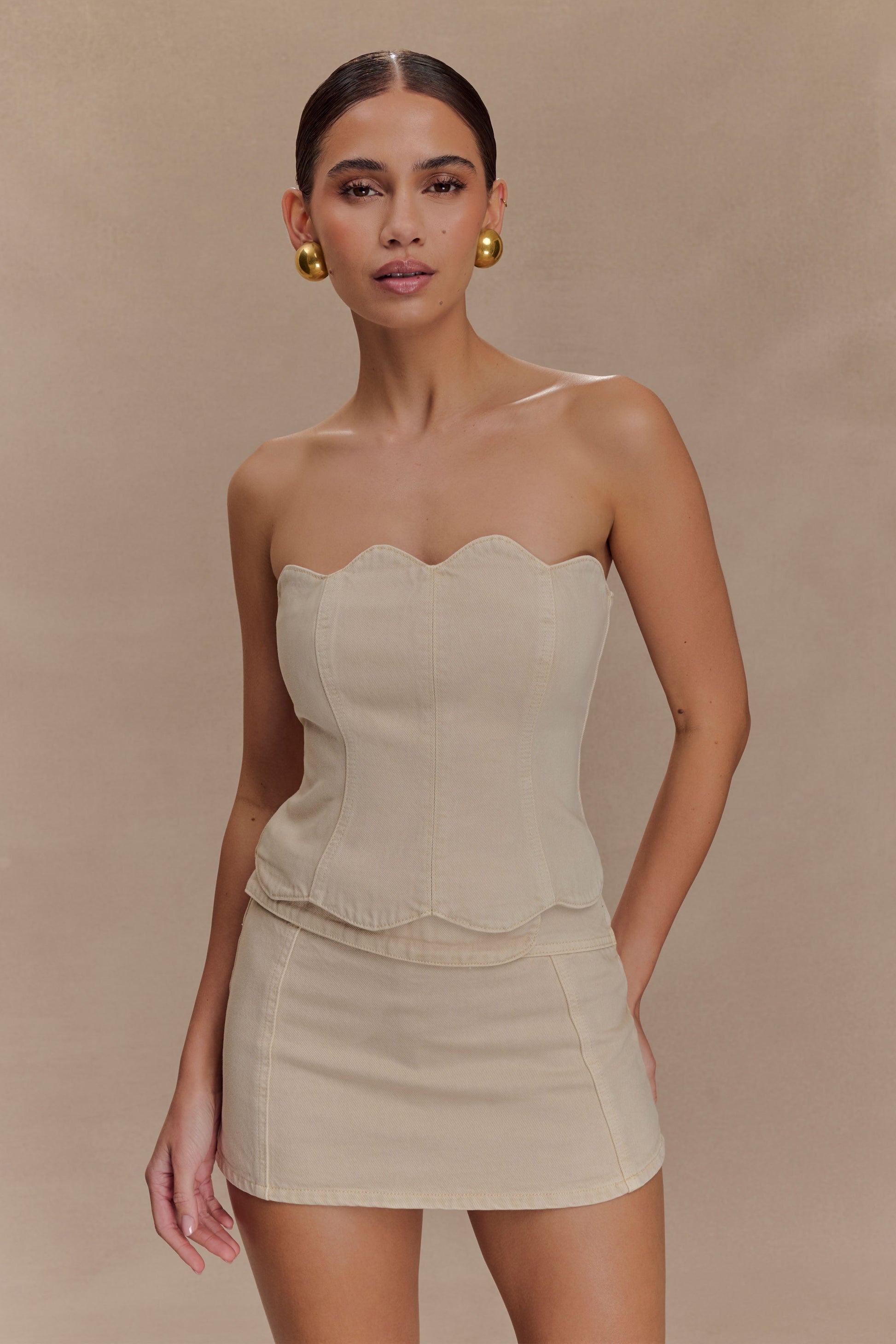 Oakley Strapless Scallop Denim Top - Stone Wash #4