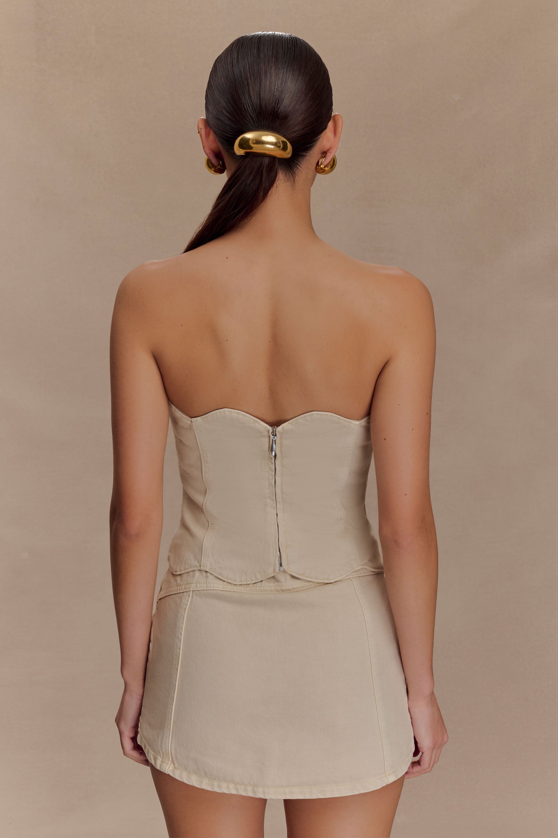 Oakley Strapless Scallop Denim Top - Stone Wash #2