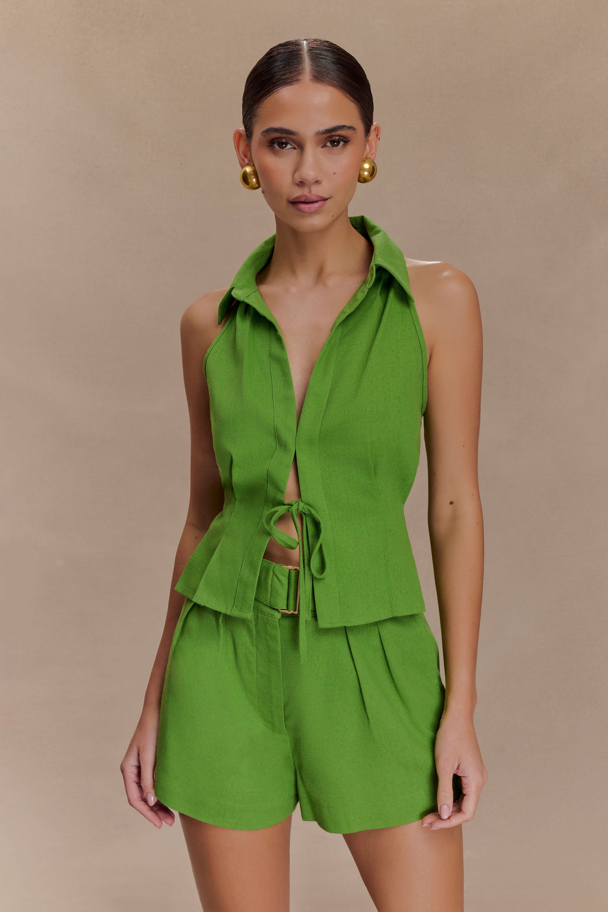 Scout Linen Belted Shorts / Green | MESHKI | XS Scout Linen Belted Shorts / Green | MESHKI | XS