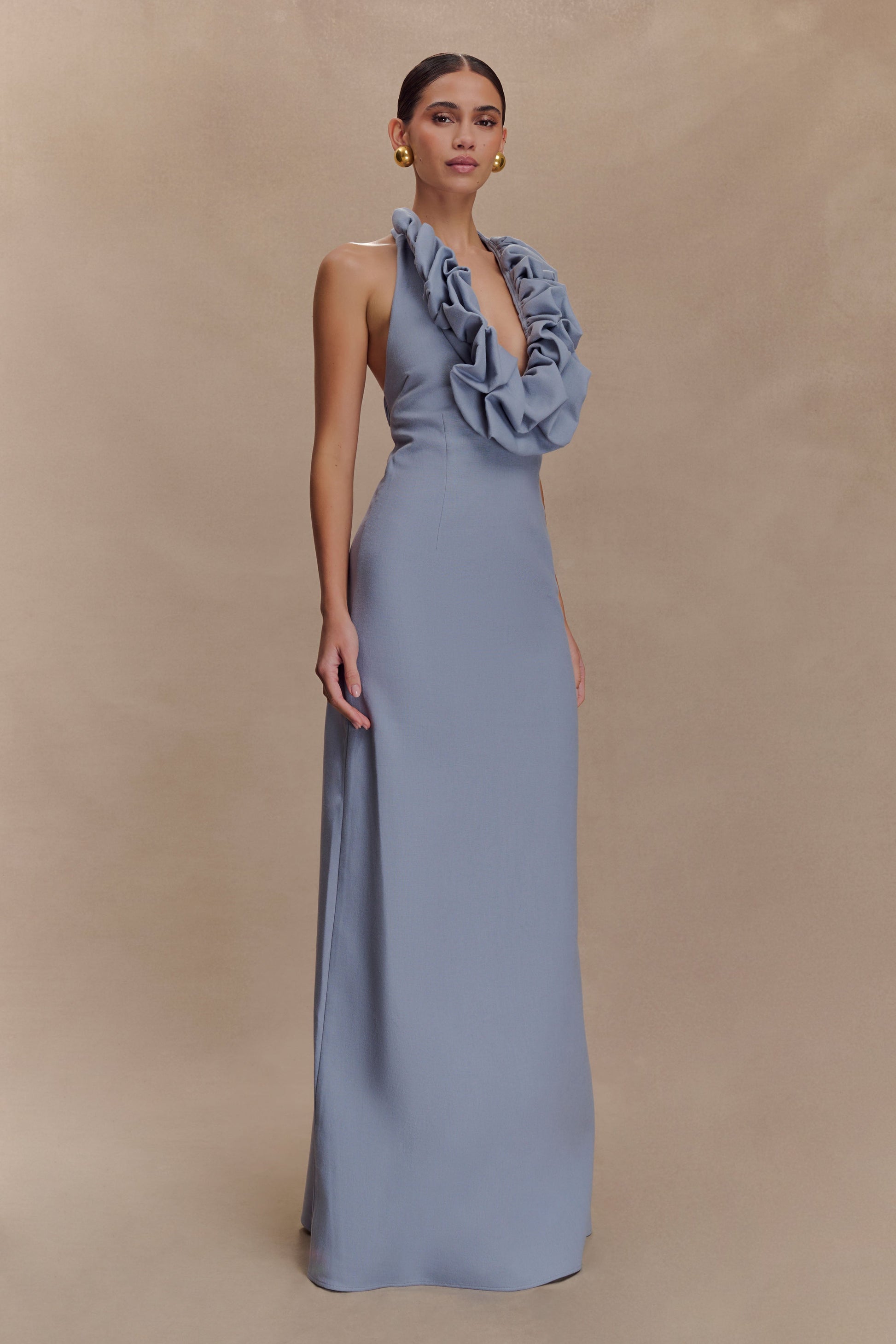 Carolyn Linen Bubble Maxi Dress / Misty Blue | MESHKI