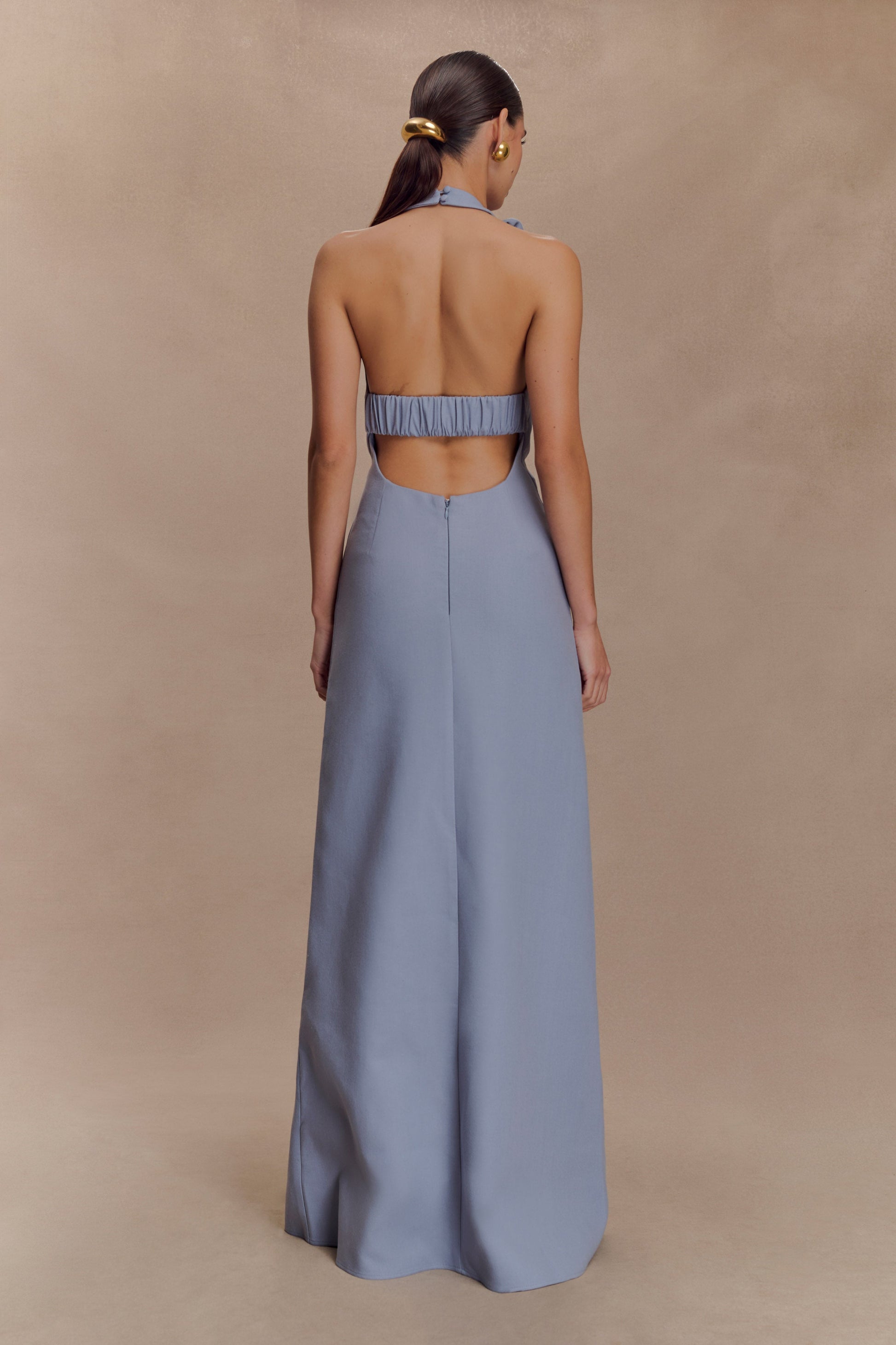 Carolyn Linen Bubble Maxi Dress / Misty Blue | MESHKI