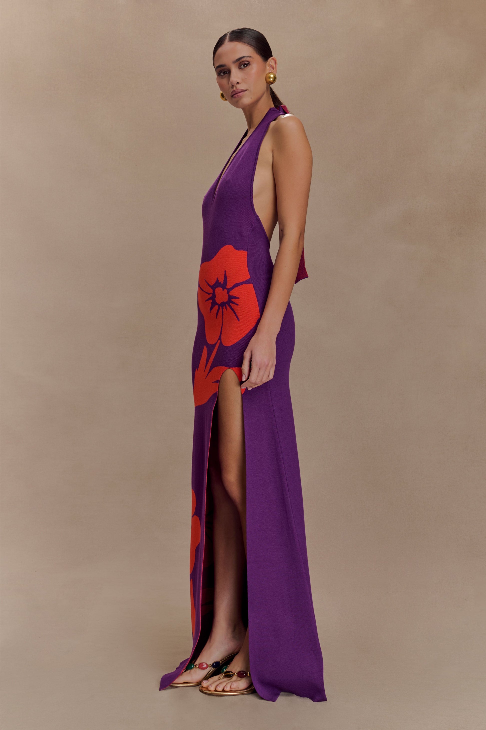meshki purple dress Stacy Knit Halter Maxi Dress / Purple/Red | MESHKI