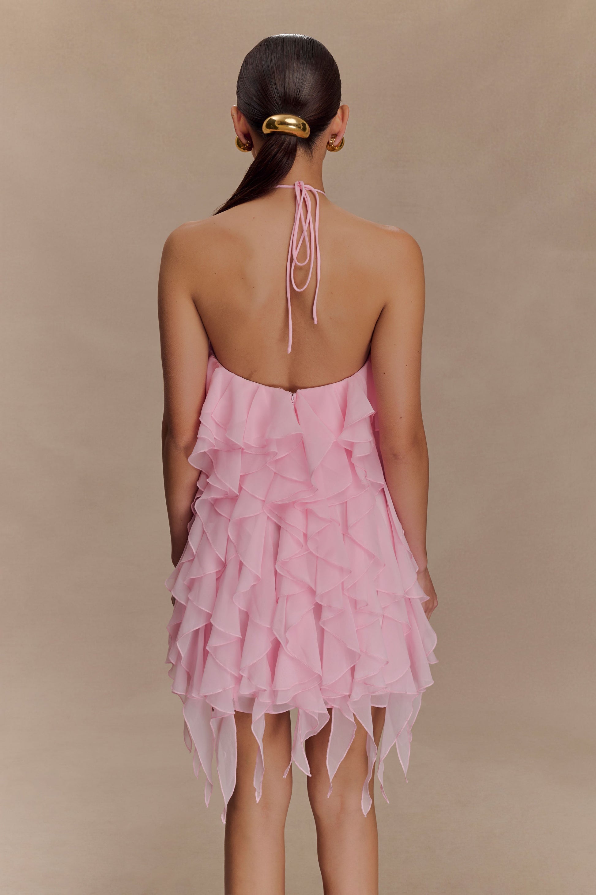 Marigold Ruffle Halter Mini Dress / Powder Pink | Meshki | XXL Marigold Ruffle Halter Mini Dress / Powder Pink | Meshki | XXL