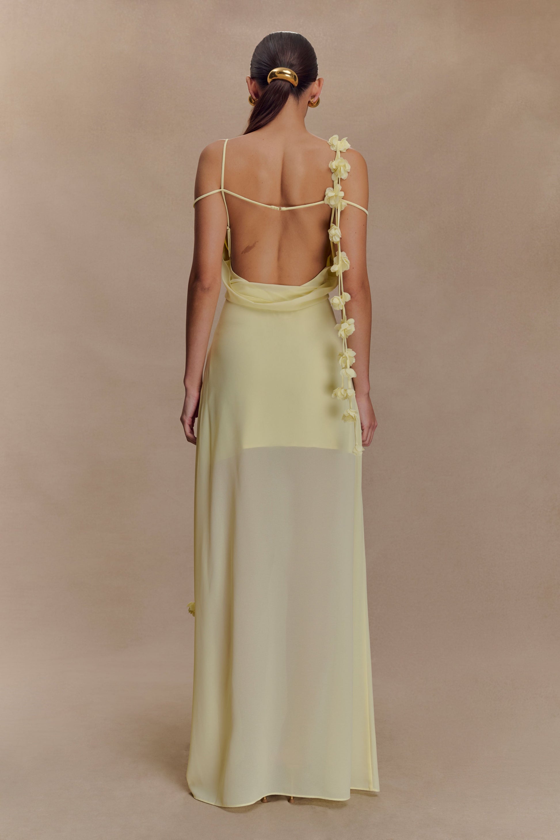 Rosalie Floral Chiffon Maxi Dress / Pastel Lemon | MESHKI