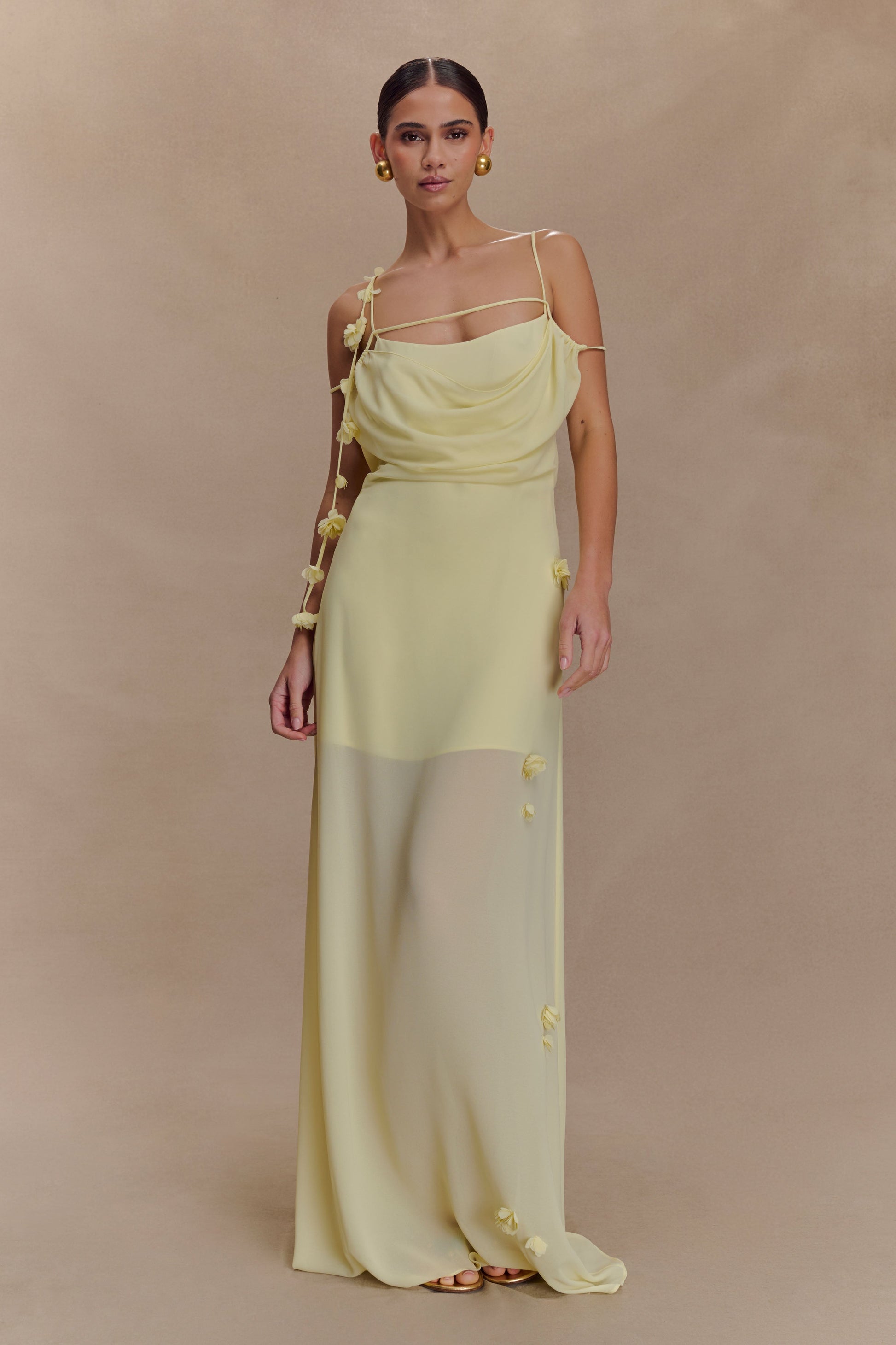 Rosalie Floral Chiffon Maxi Dress / Pastel Lemon | MESHKI | L Rosalie Floral Chiffon Maxi Dress / Pastel Lemon | MESHKI | L