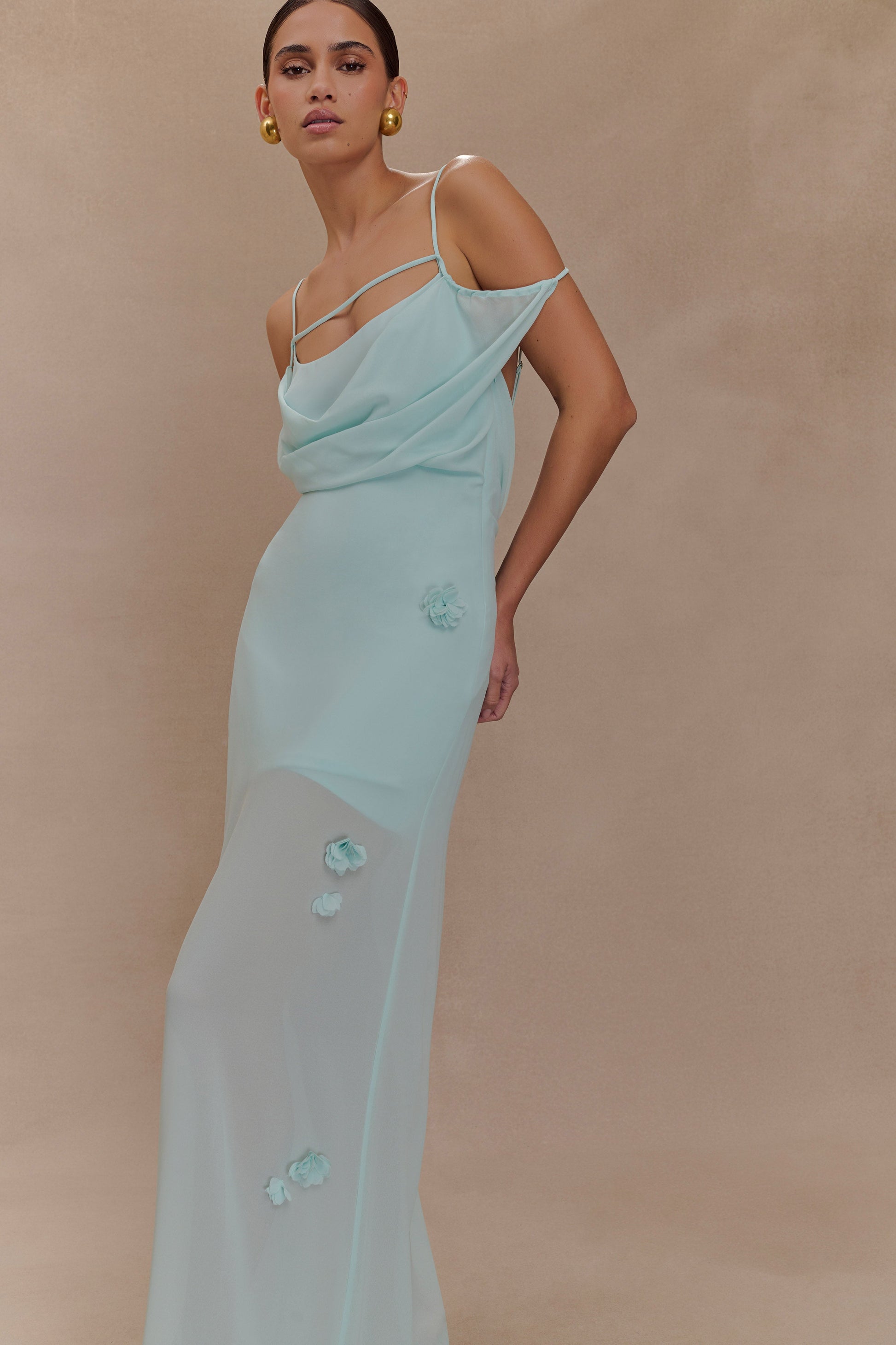 rosalia floral mesh long dress Rosalia Brown Mesh Maxi Dress - L Size - Women's Dresses
