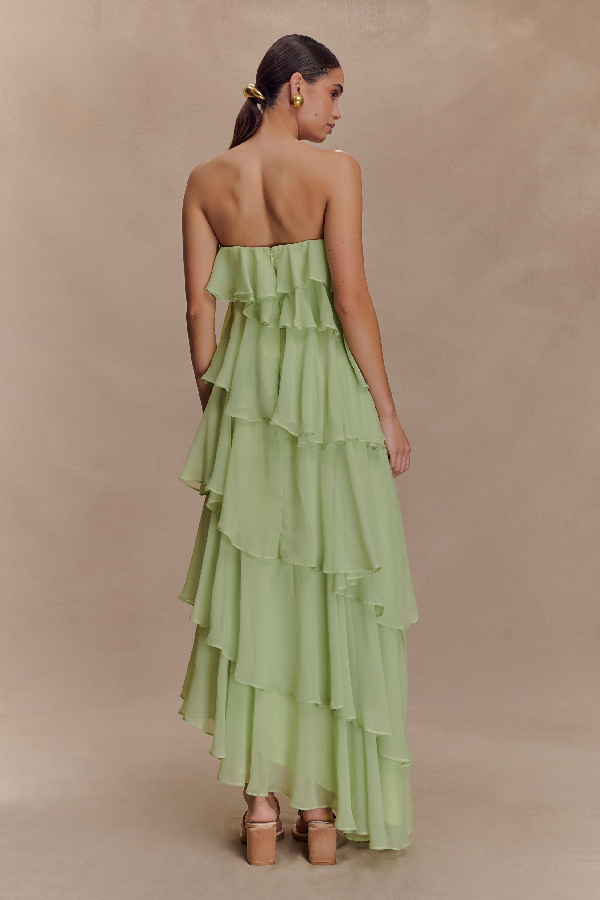 Alexa Ruffle Chiffon Maxi Dress - Pastel Lime | MESHKI US Alexa Ruffle Chiffon Maxi Dress - Pastel Lime | MESHKI US