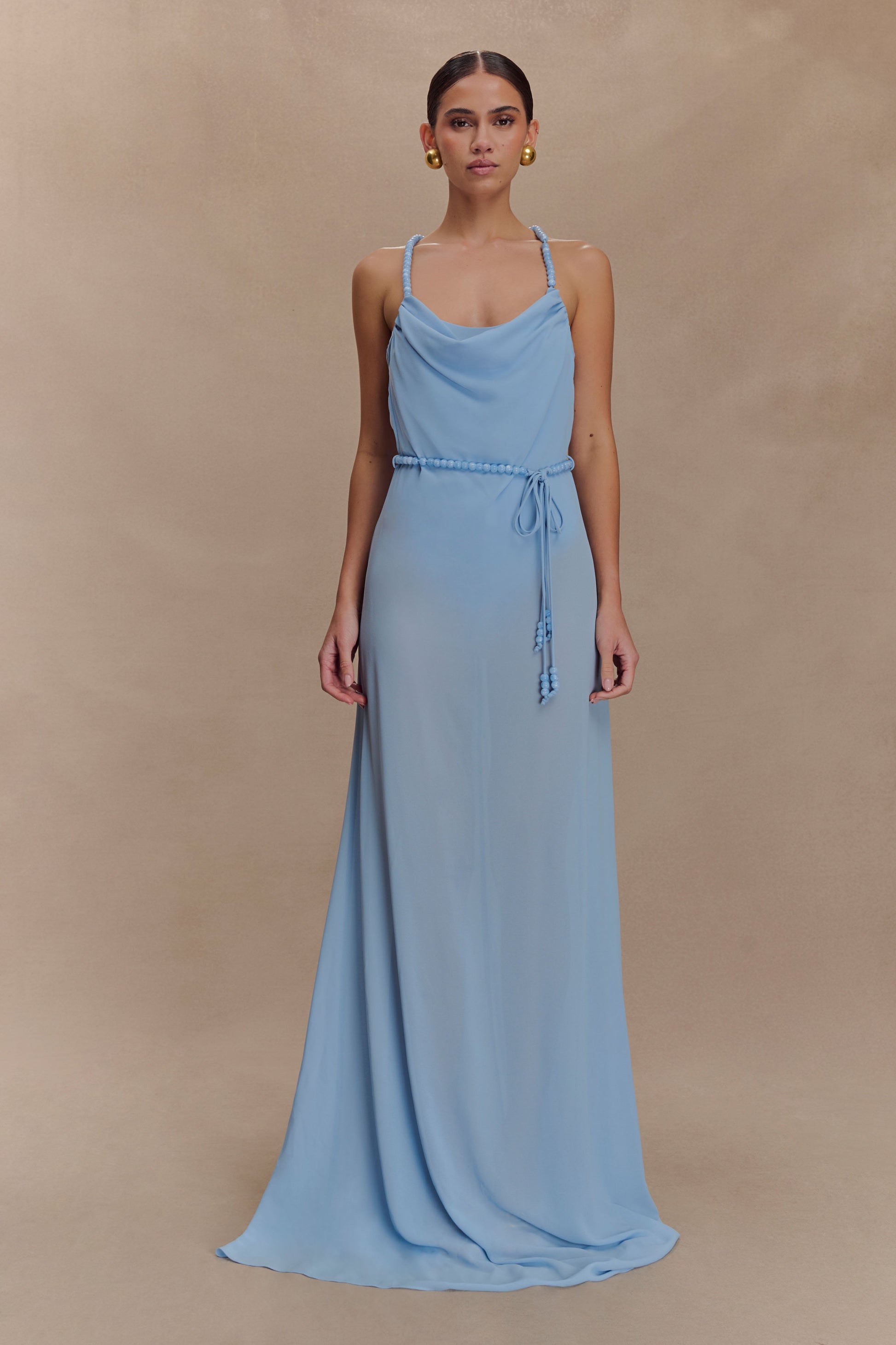 Elaine Chiffon Beaded Maxi Dress - Sky Blue | MESHKI US Elaine Chiffon Beaded Maxi Dress - Sky Blue | MESHKI US