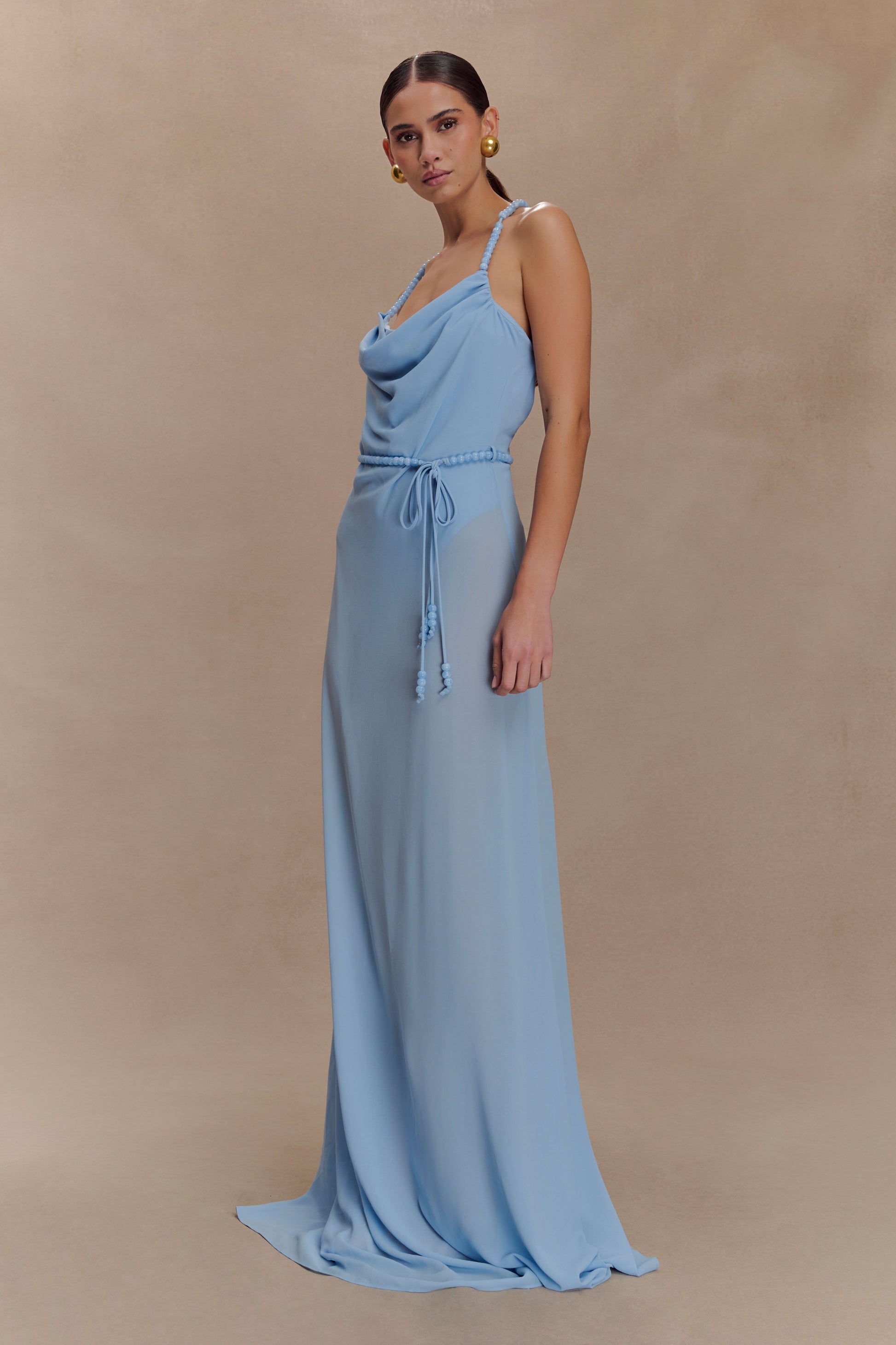 Elaine Chiffon Beaded Maxi Dress - Sky Blue | MESHKI US Elaine Chiffon Beaded Maxi Dress - Sky Blue | MESHKI US