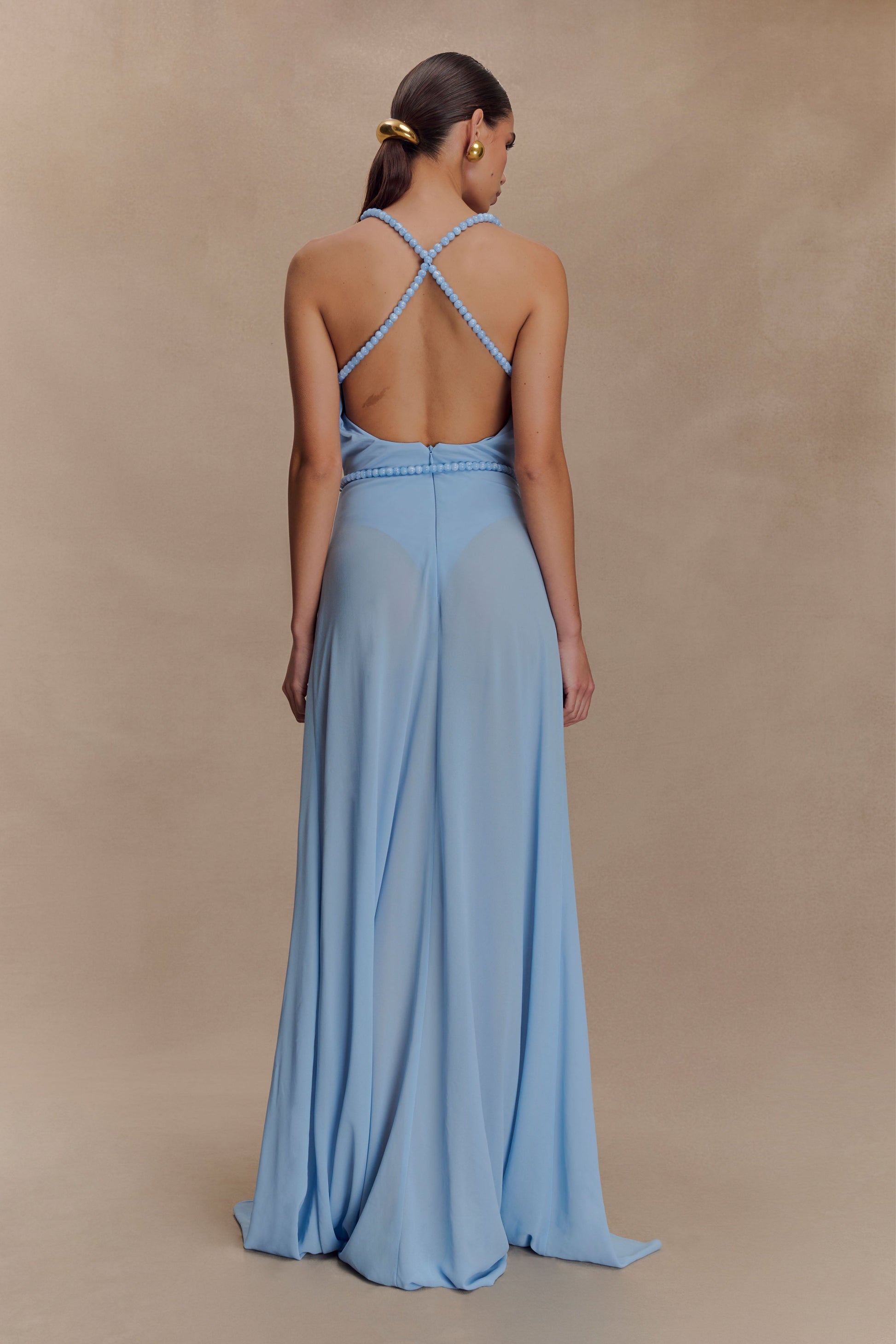 Elaine Chiffon Beaded Maxi Dress - Sky Blue | MESHKI US Elaine Chiffon Beaded Maxi Dress - Sky Blue | MESHKI US
