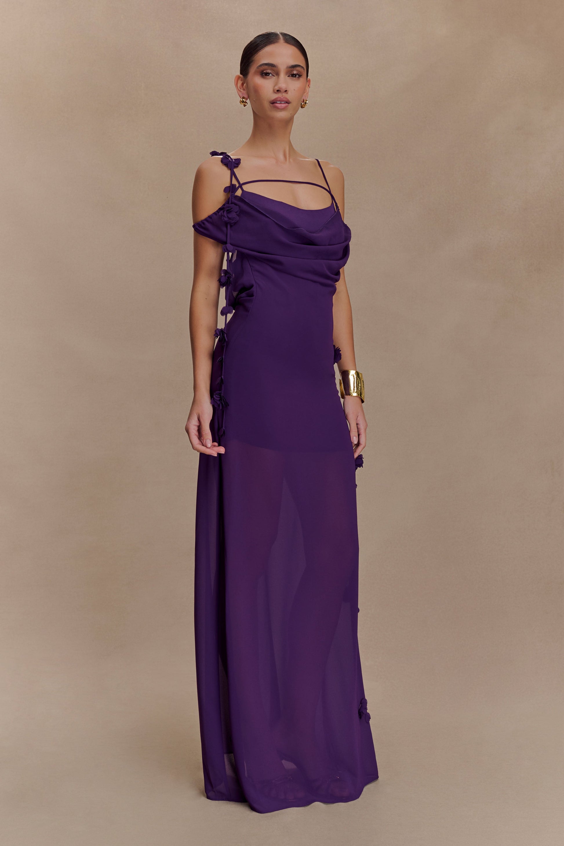 chiffon dress purple Lavender Sweetheart Lace Long Prom Dresses MP795 Adjustable straps are delicately adorned with floral details Halter neck chiffon purple dress