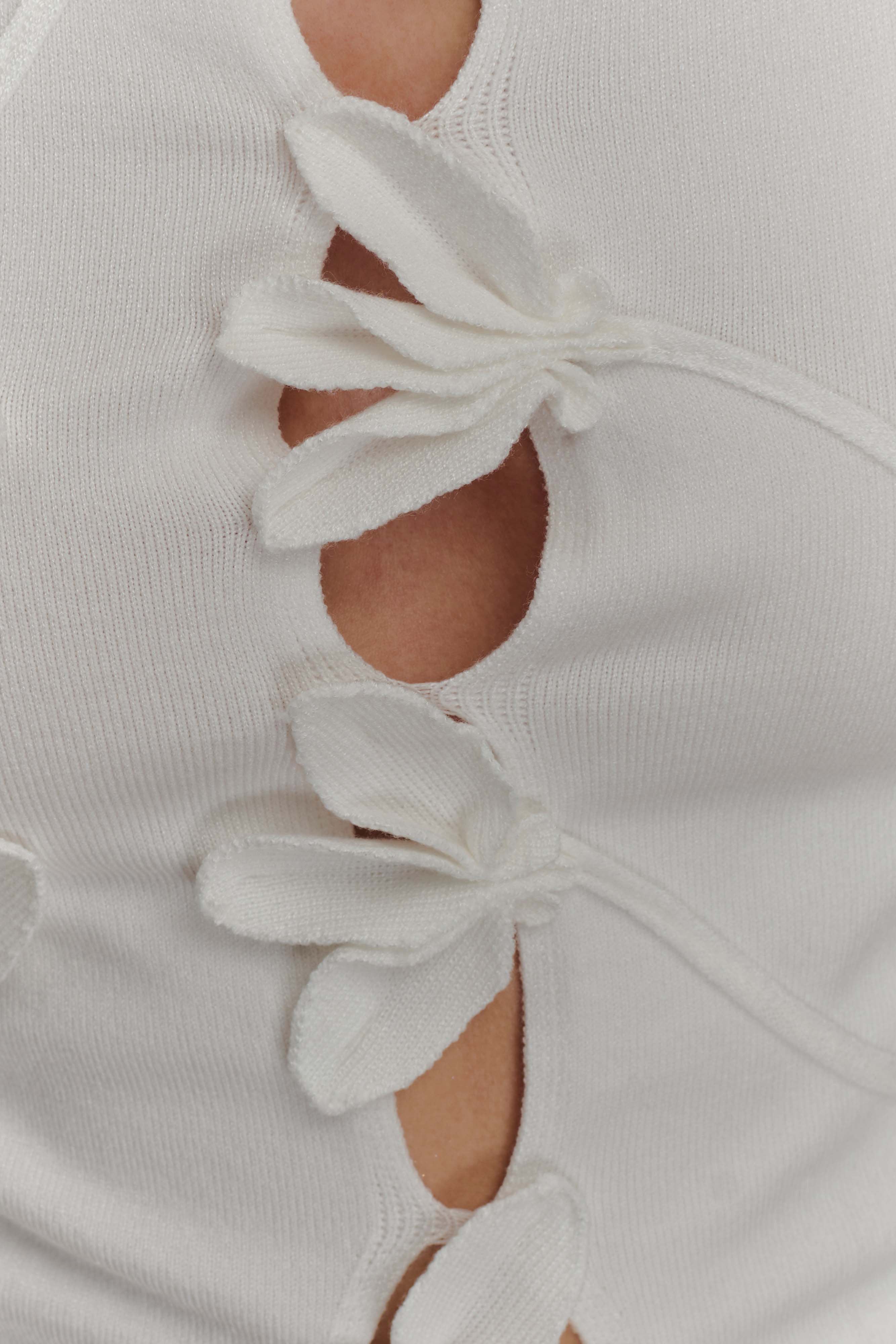 Alejandra Floral Long Sleeve Knit Top - White | MESHKI US