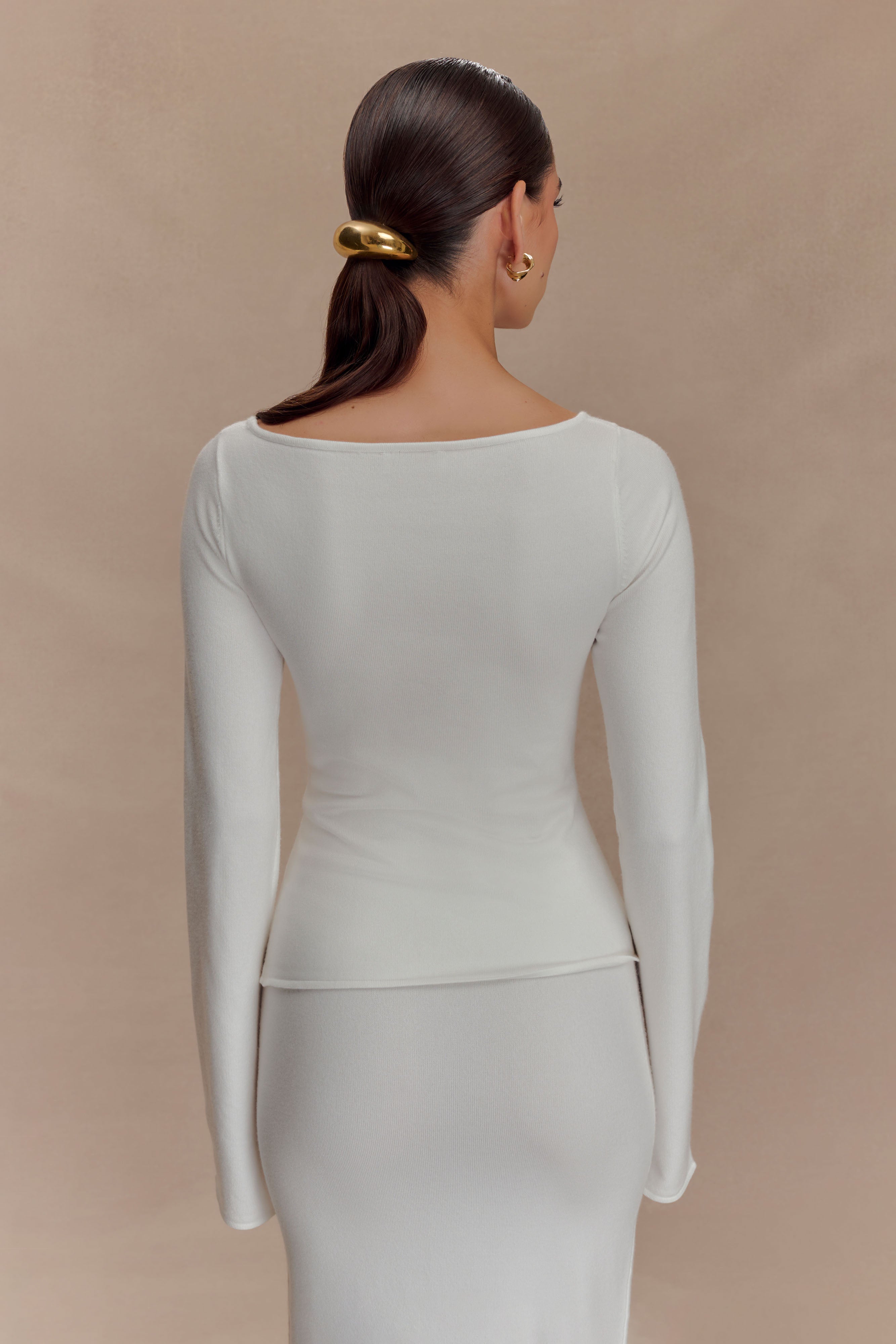 Alejandra Floral Long Sleeve Knit Top - White | MESHKI US