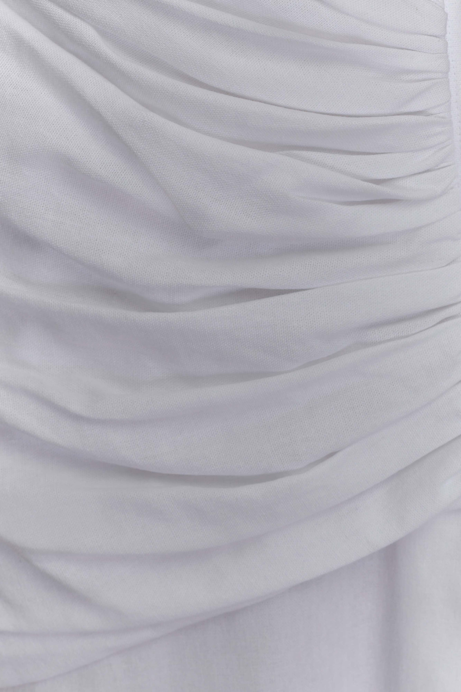 Dante Ruched Linen Midi Dress - White #9