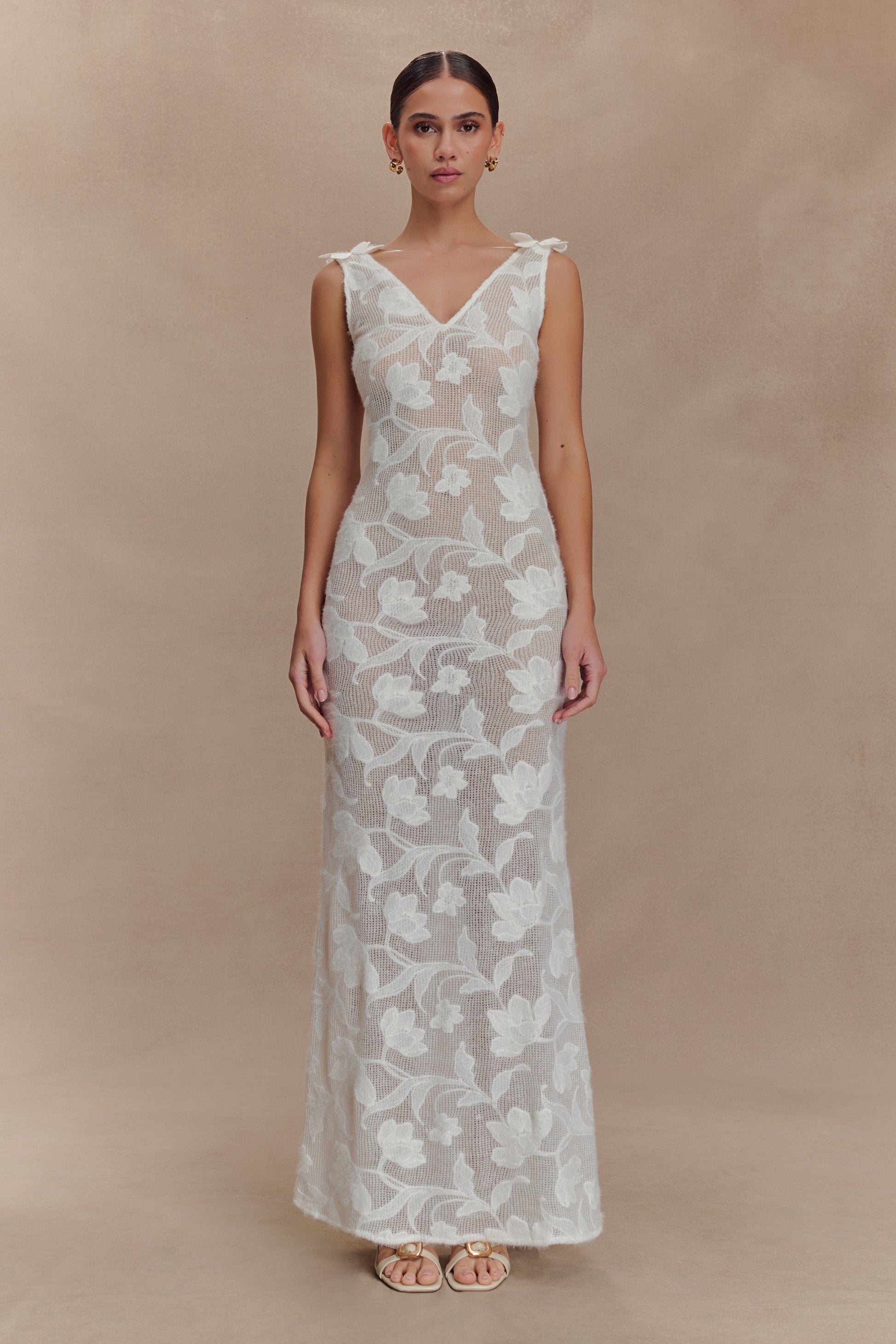 Cornelia Floral Sheer Maxi Dress - Ivory | MESHKI US Cornelia Floral Sheer Maxi Dress - Ivory | MESHKI US