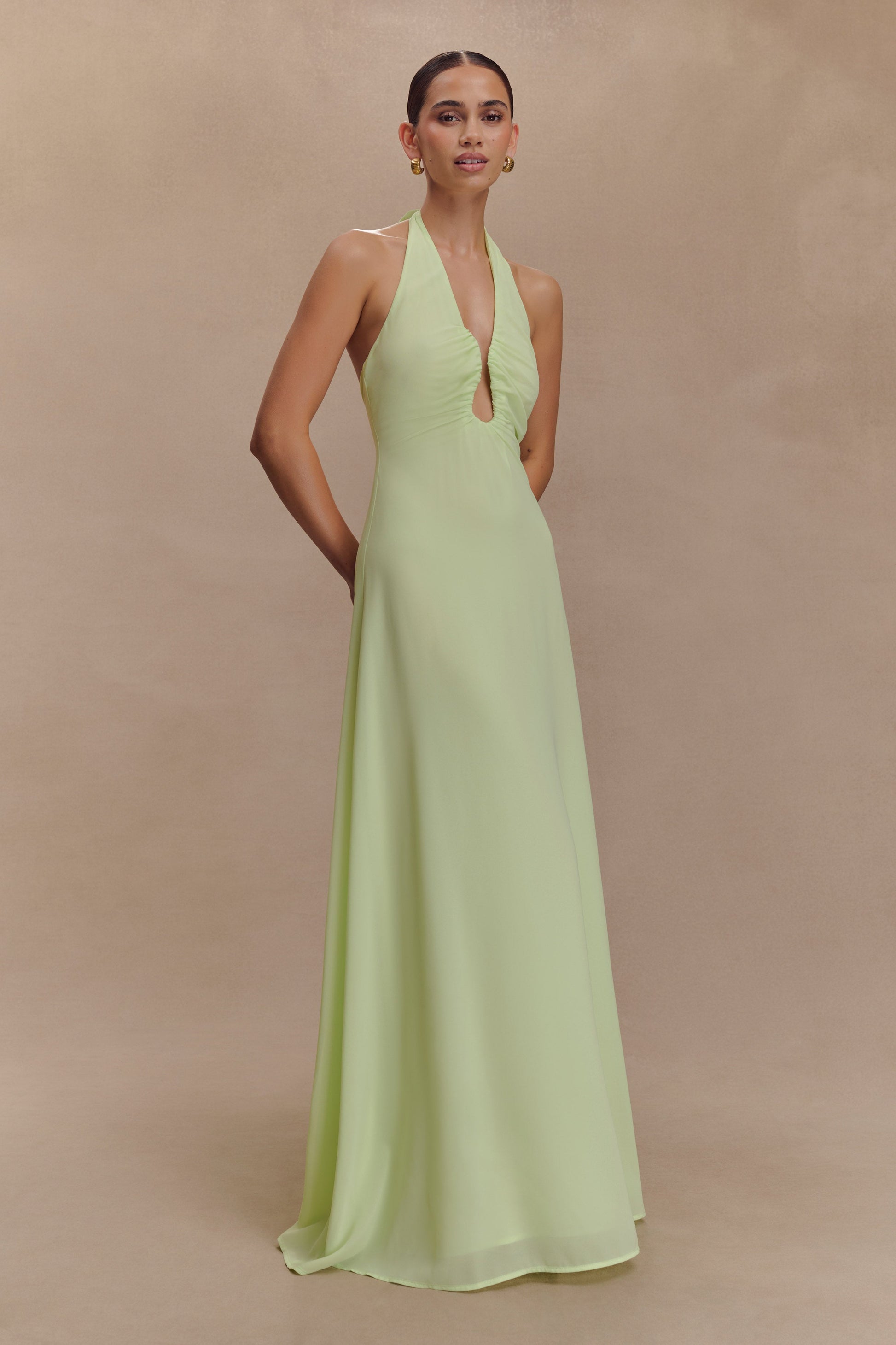 Malakhai Chiffon Halter Maxi Dress / Pastel Green | MESHKI