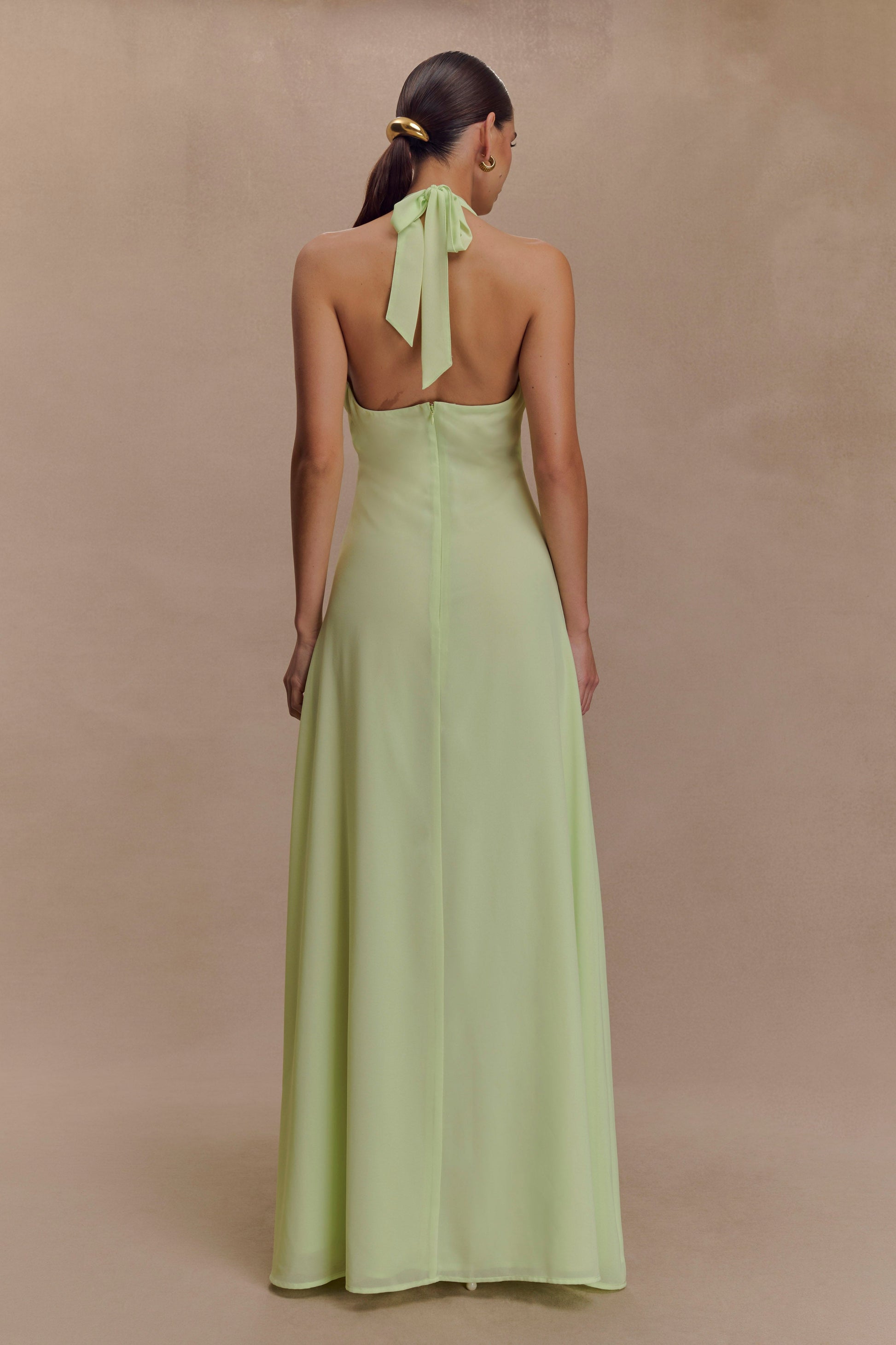 Malakhai Chiffon Halter Maxi Dress / Pastel Green | MESHKI | XXS Malakhai Chiffon Halter Maxi Dress / Pastel Green | MESHKI | XXS