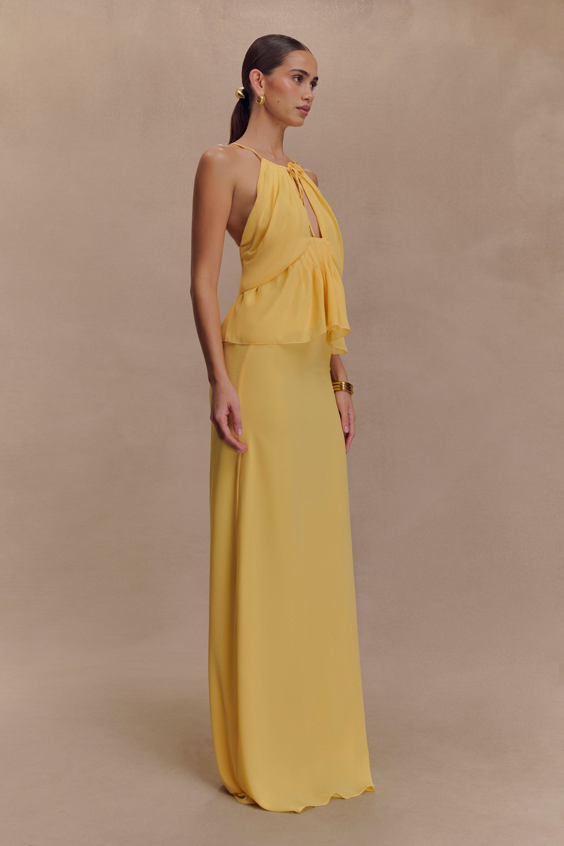 Korra Chiffon Halter Top - Butterscotch | MESHKI US Korra Chiffon Halter Top - Butterscotch | MESHKI US