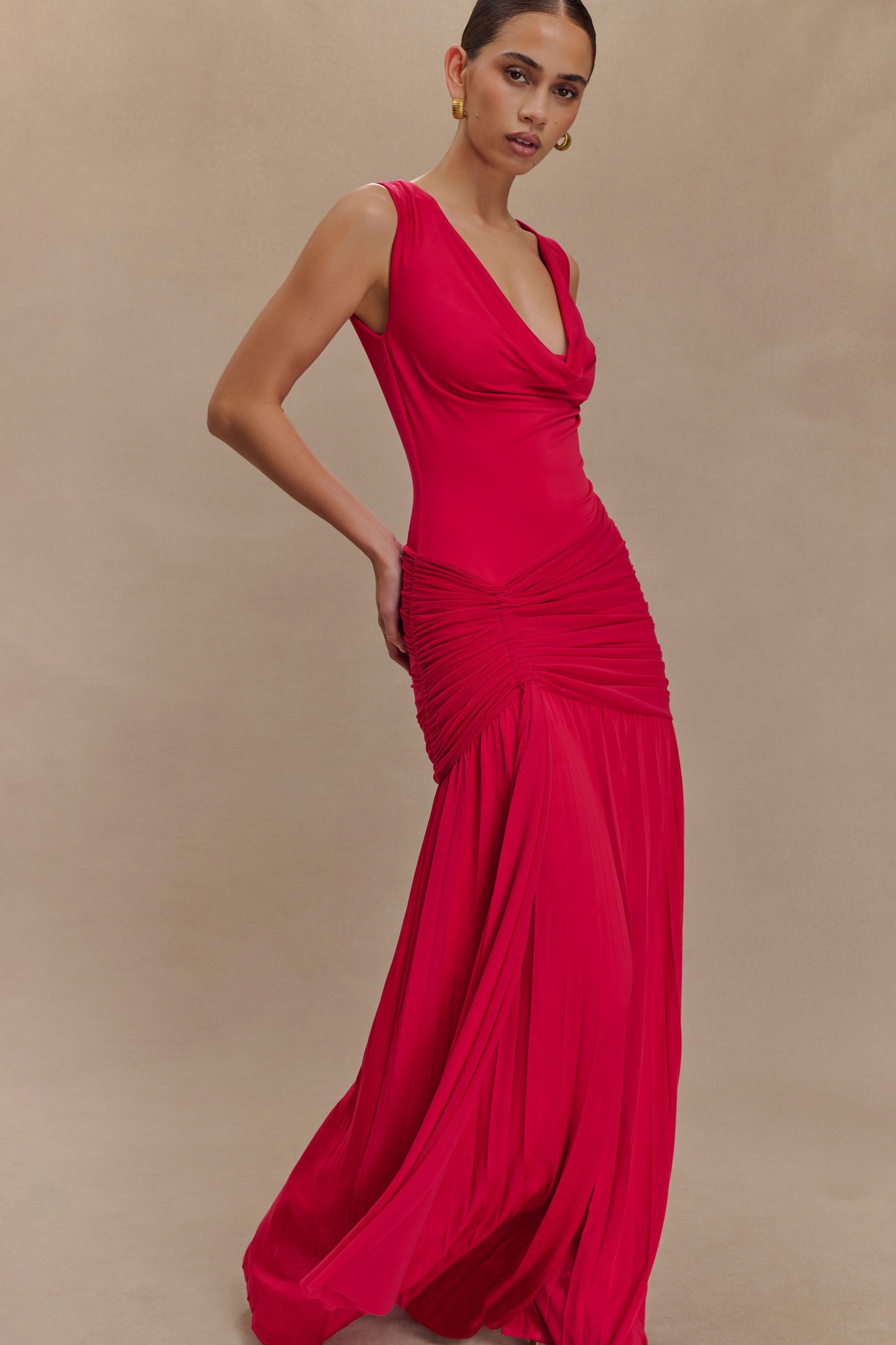 Dania Cowl Neck Slinky Maxi Dress - Fuchsia Pink | MESHKI US Dania Cowl Neck Slinky Maxi Dress - Fuchsia Pink | MESHKI US