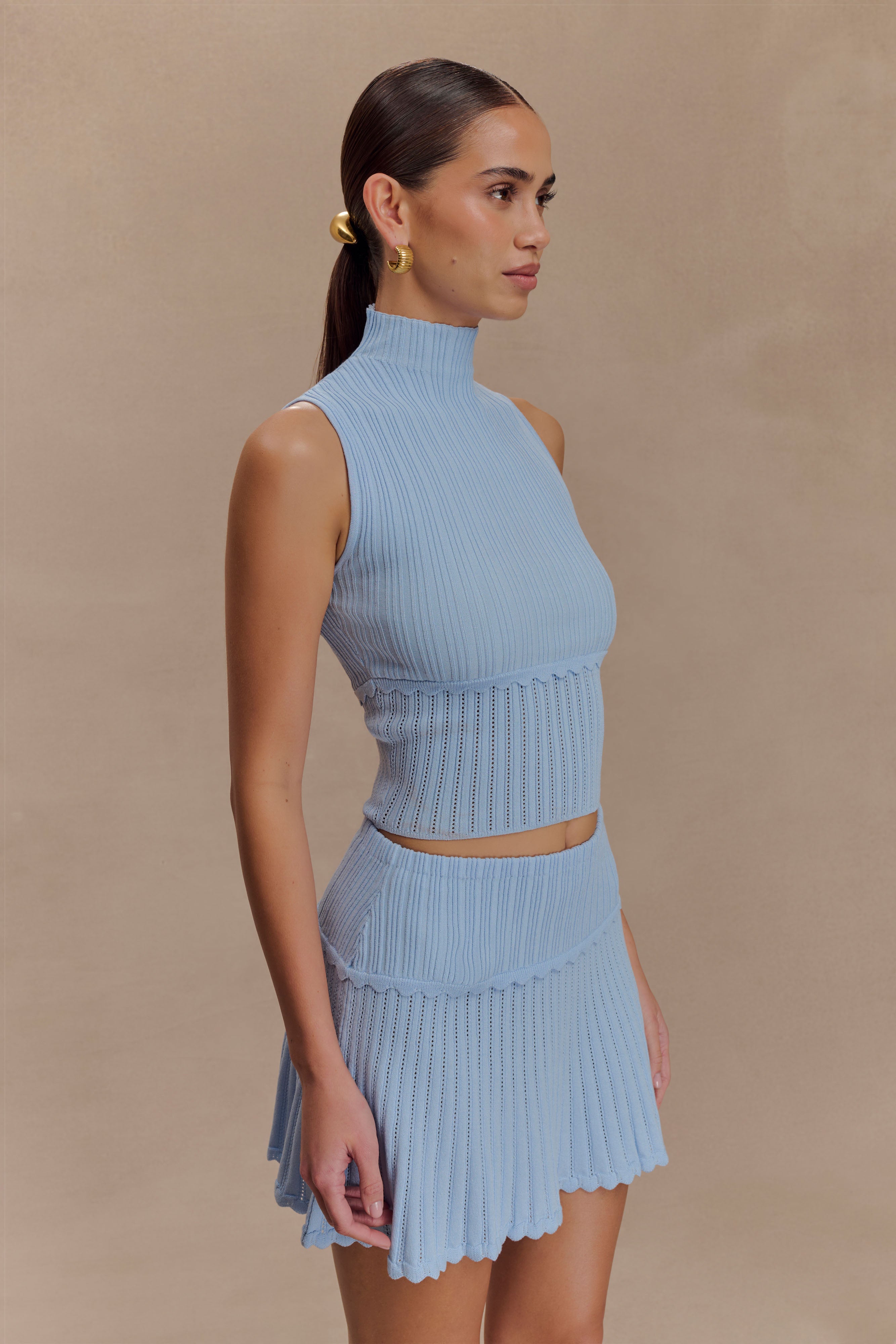 Indy Pointelle Knit Mini Skirt - Cornflower Blue | MESHKI US