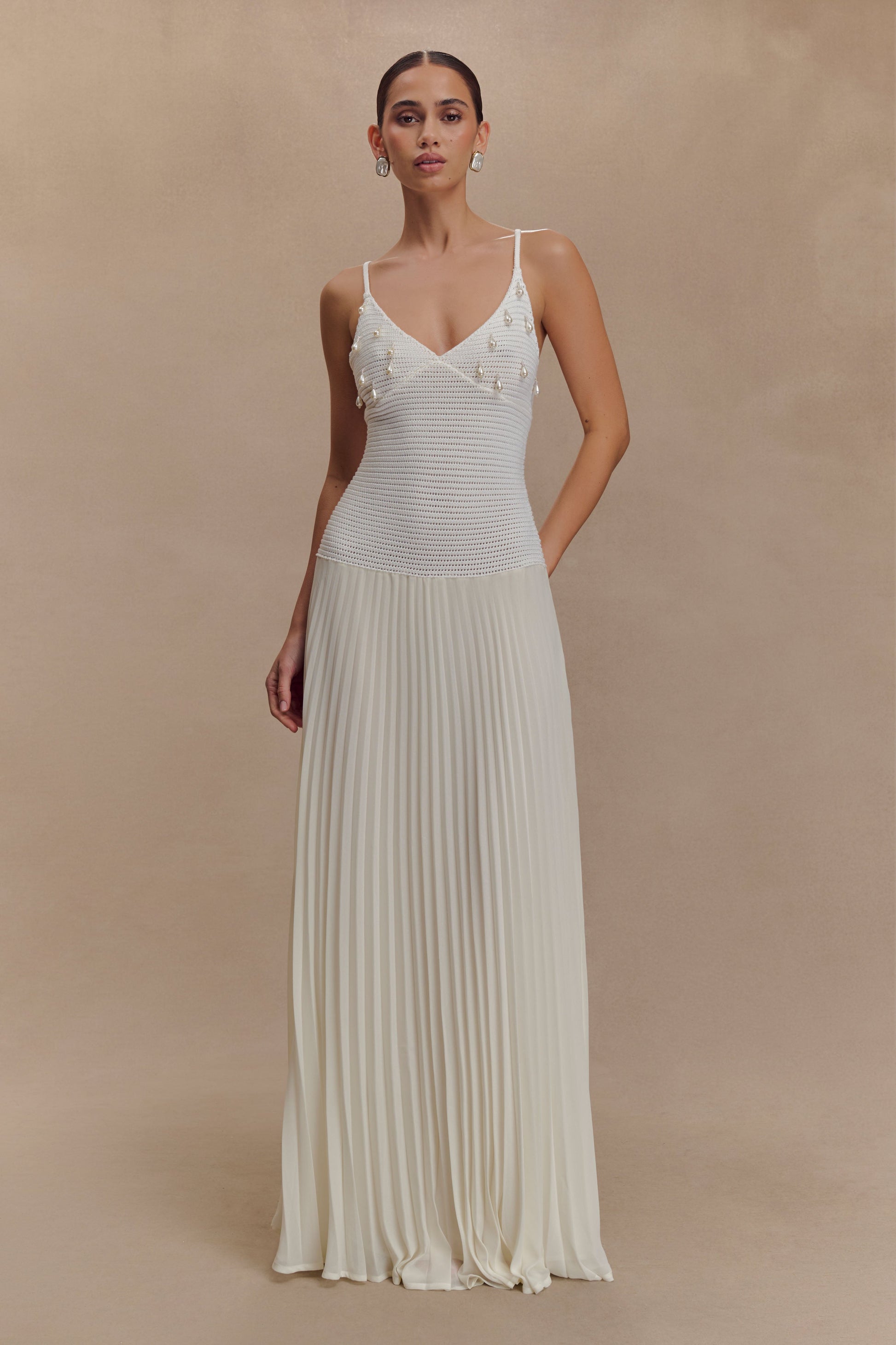 Catherine Crochet Pearl Maxi Dress - White | MESHKI US Catherine Crochet Pearl Maxi Dress - White | MESHKI US