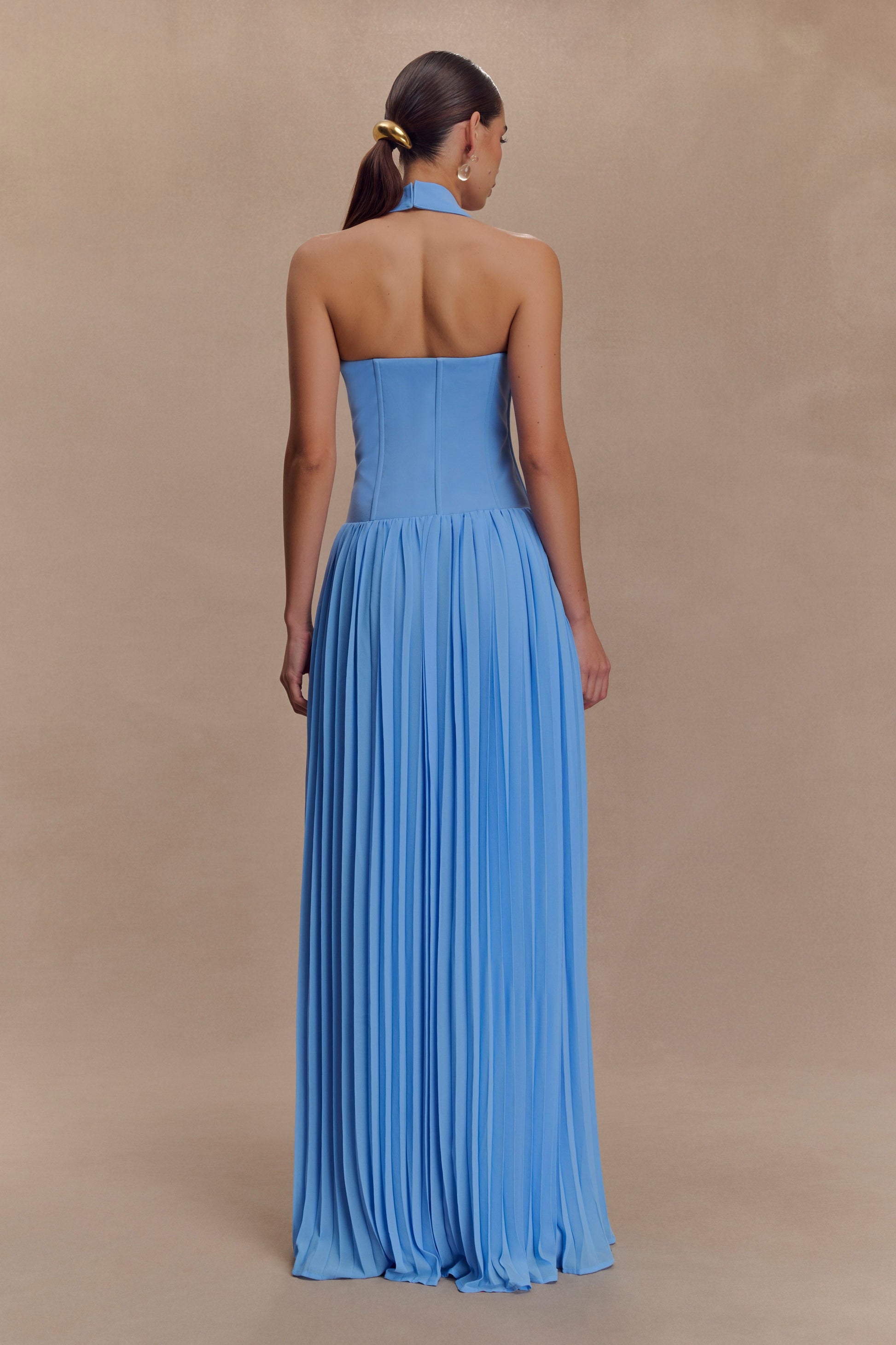 light blue pleated dress Adrianna Papell Women's Tie V Neck Knit Crepe Dress, Blue, 12 May be worn with an adhesive bra Light Blue Floral Pleated Maternity