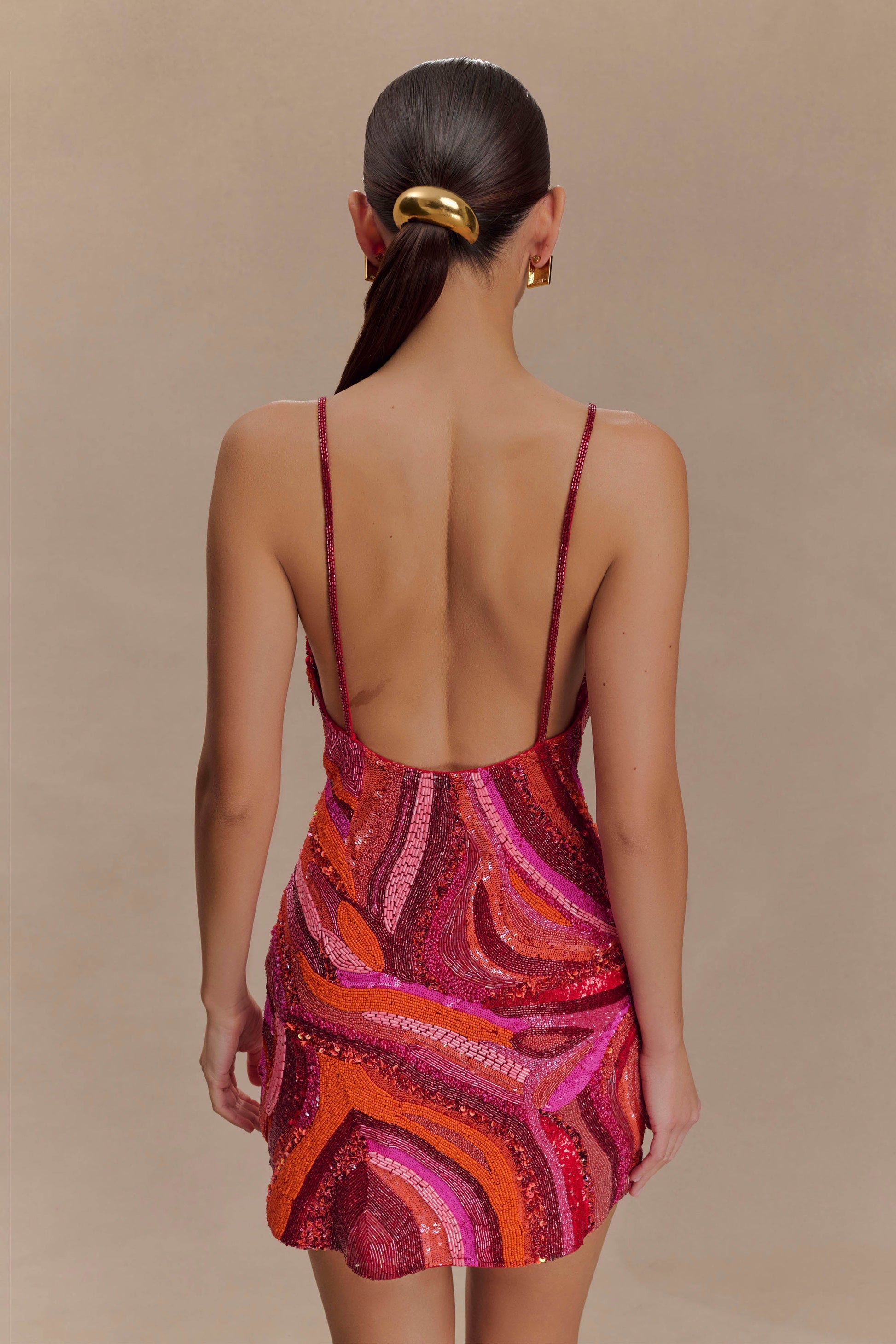Eloise Hand Beaded Mini Dress / Pink Swirl Print | MESHKI | XS Eloise Hand Beaded Mini Dress / Pink Swirl Print | MESHKI | XS