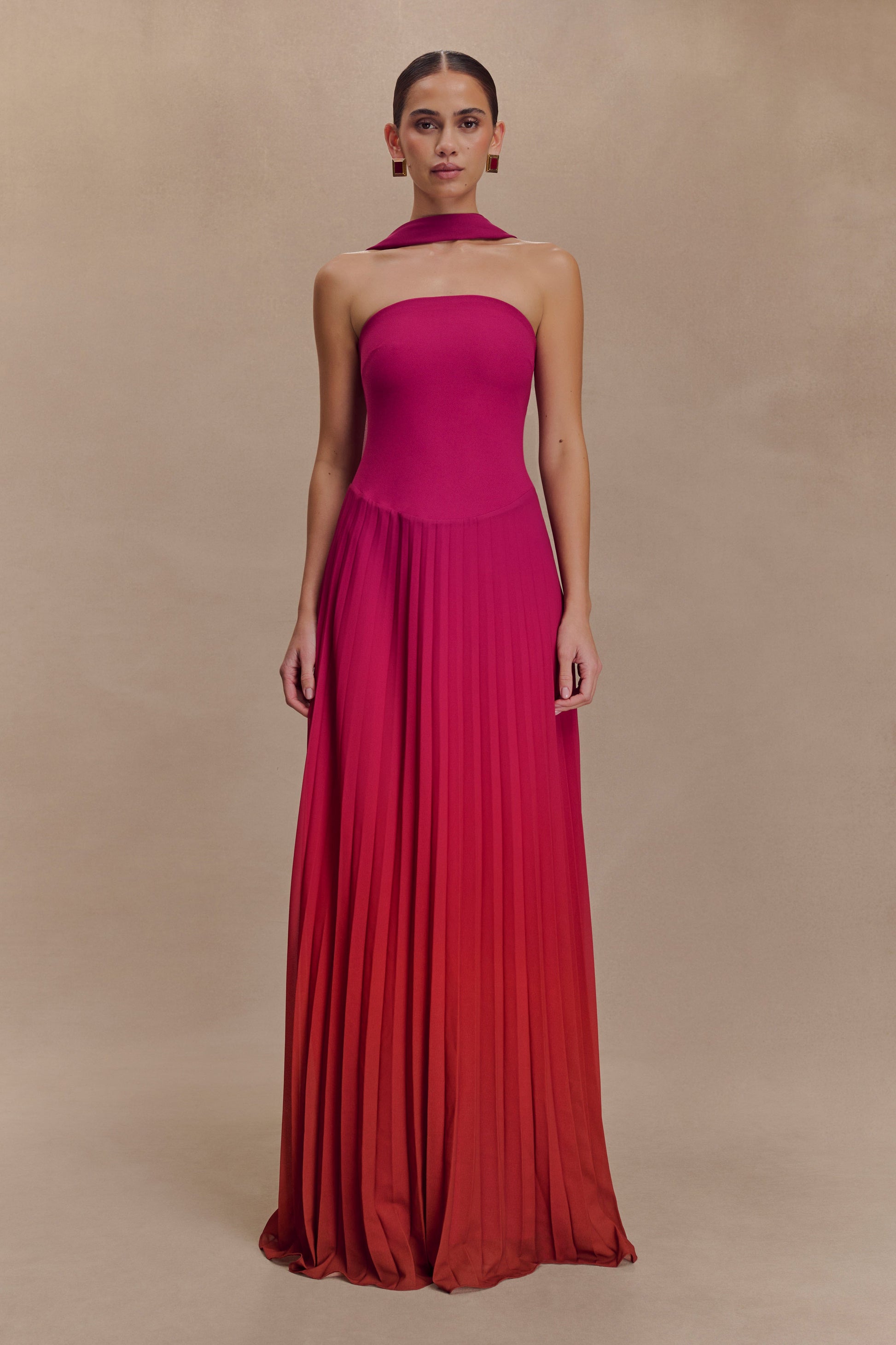 casual ombre maxi dress Caira Chiffon Scarf Maxi Dress / Ombre Dark Pink | MESHKI