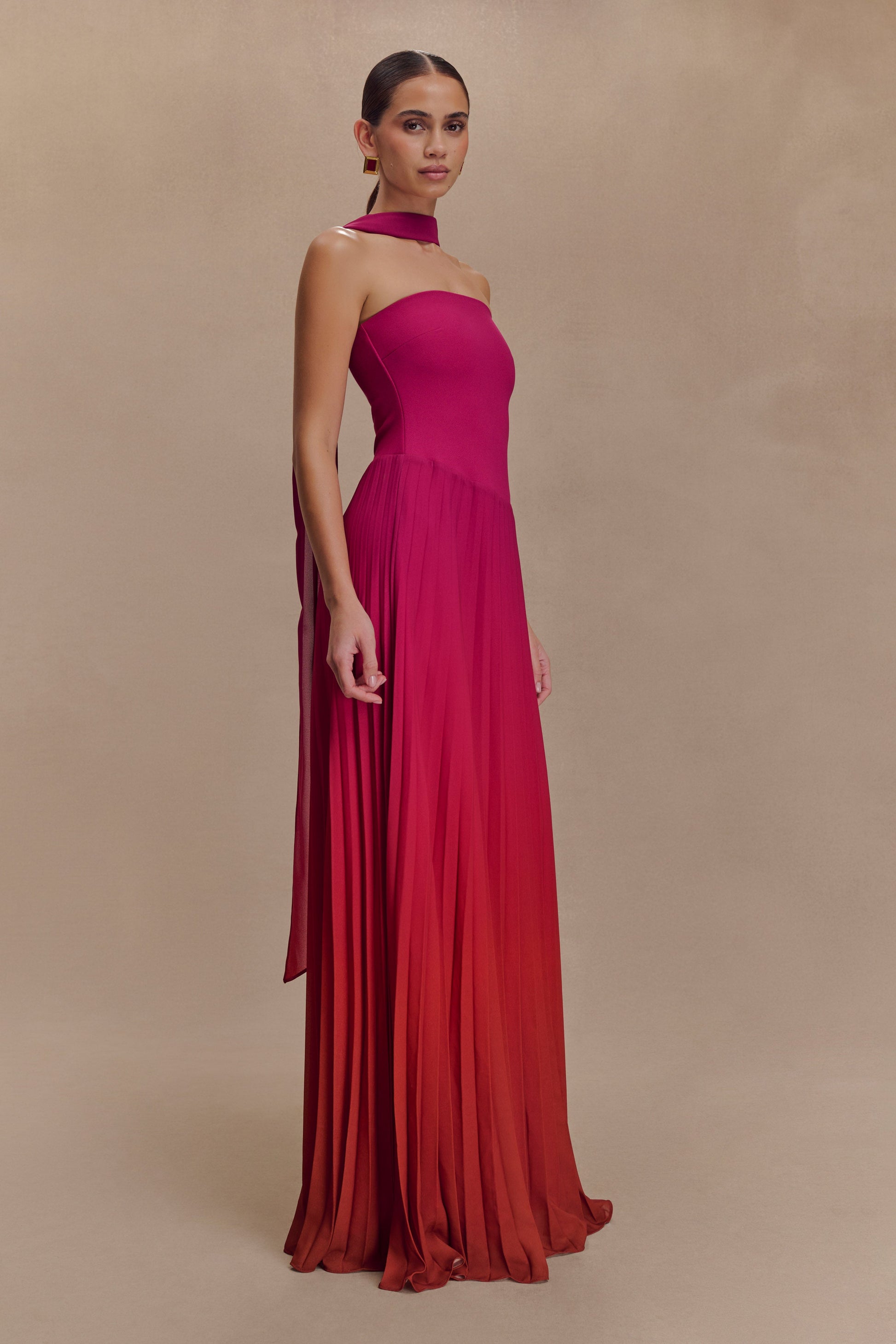 Caira Chiffon Scarf Maxi Dress / Ombre Dark Pink | MESHKI | L Caira Chiffon Scarf Maxi Dress / Ombre Dark Pink | MESHKI | L