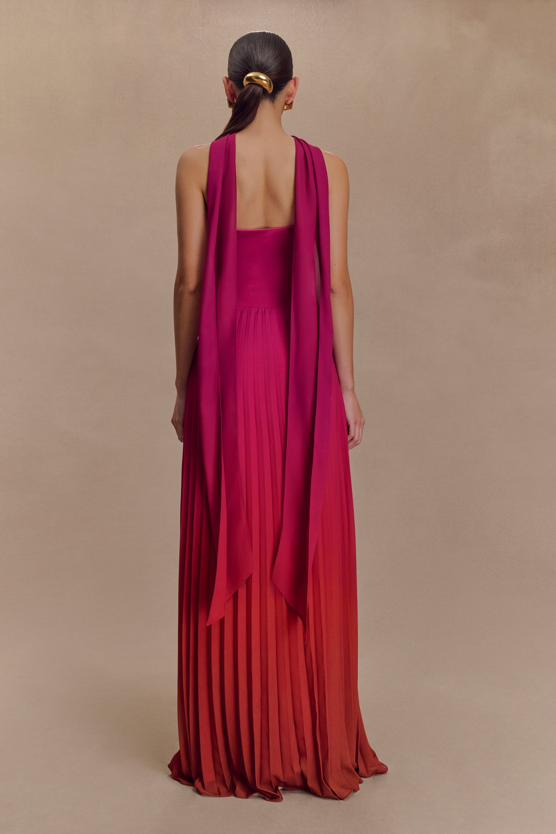 Caira Chiffon Scarf Maxi Dress / Ombre Dark Pink | MESHKI