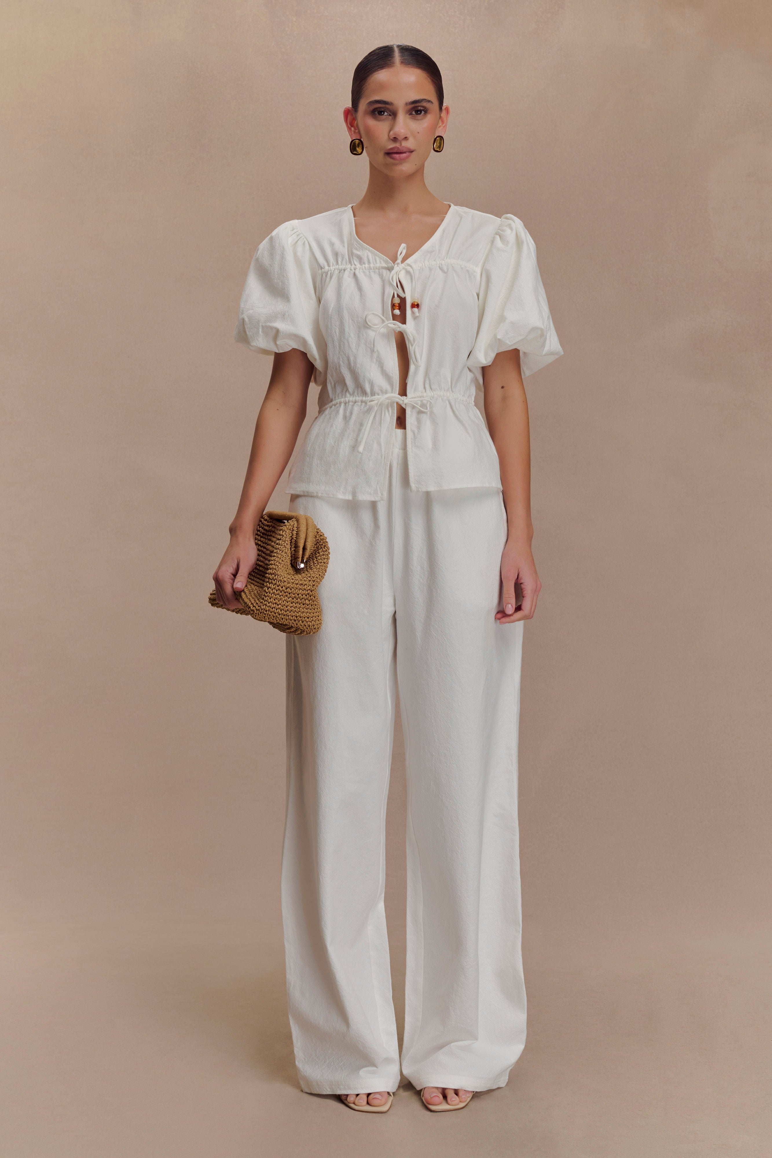Janayia Cotton Wide Leg Pants - White | MESHKI US