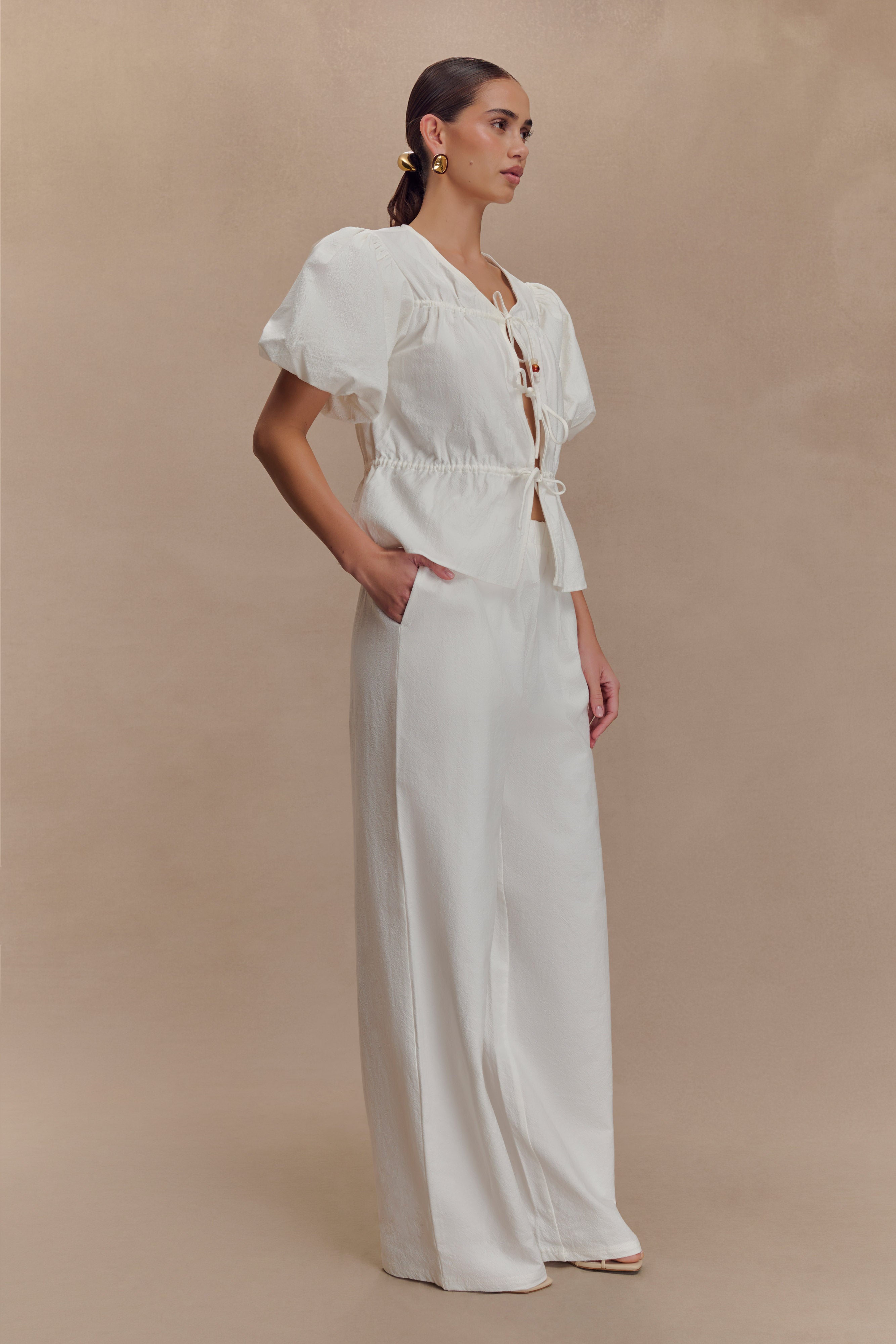 Emilie Puff Sleeve Cotton Top - White | MESHKI US