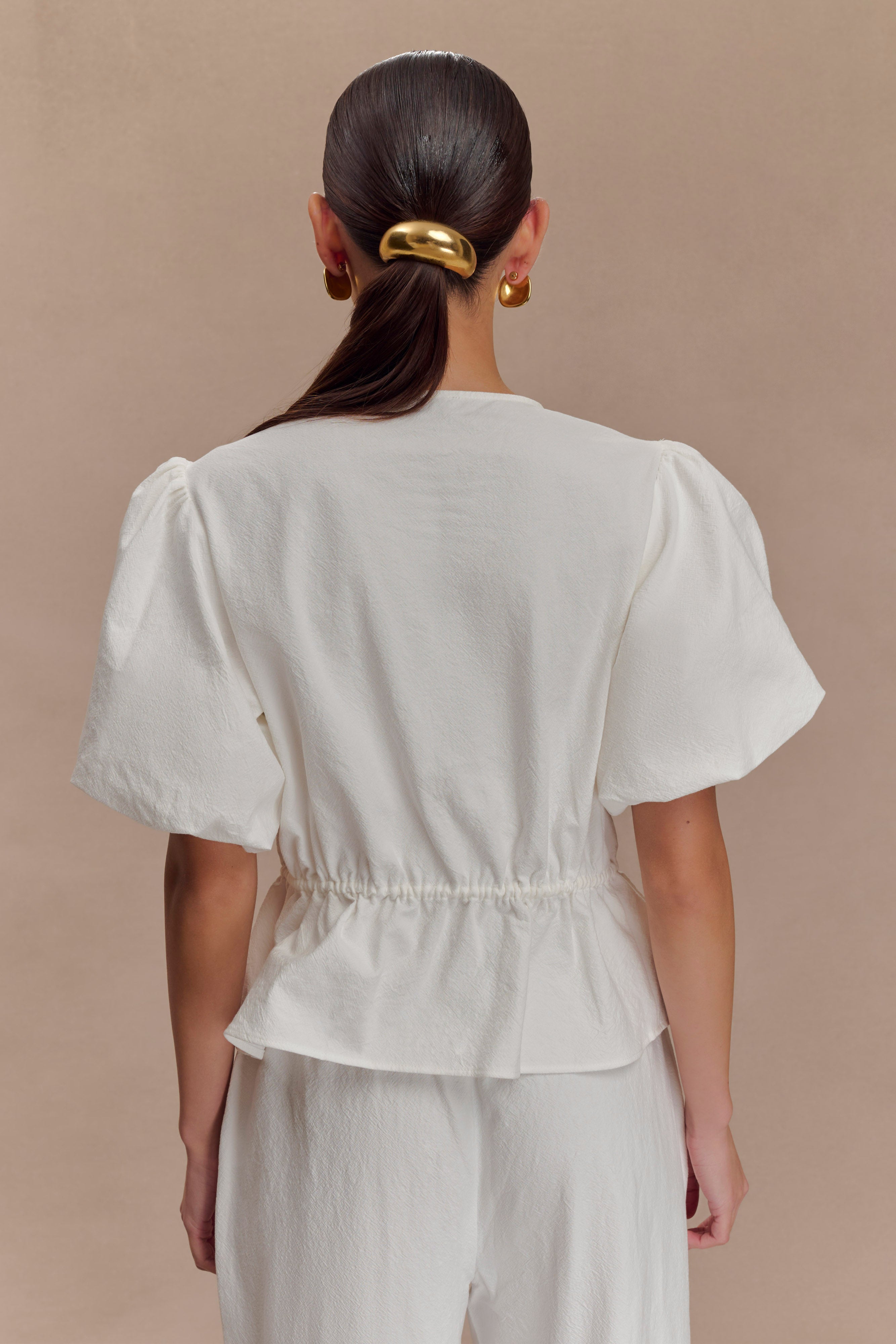 Emilie Puff Sleeve Cotton Top - White | MESHKI US
