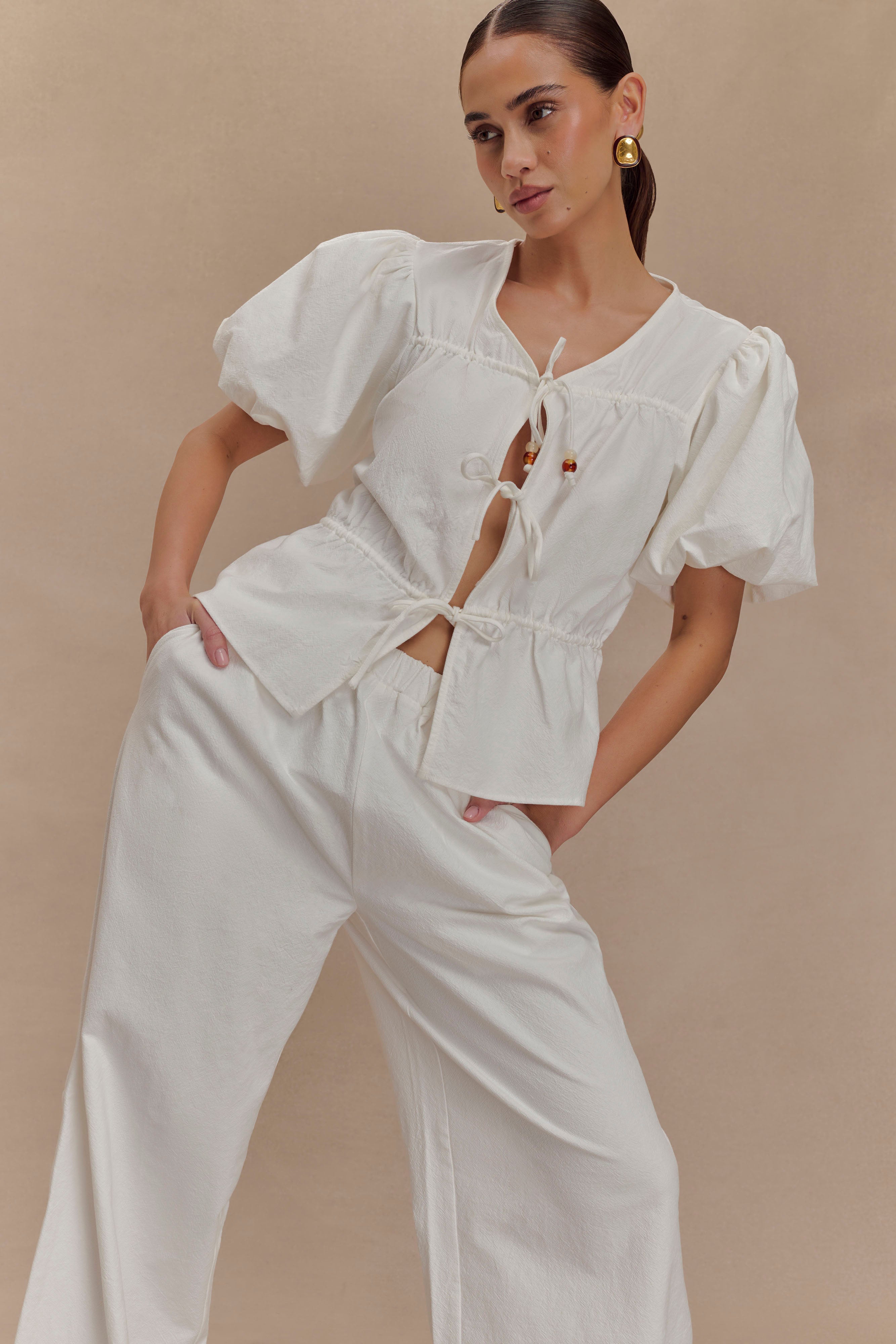 Emilie Puff Sleeve Cotton Top - White | MESHKI US