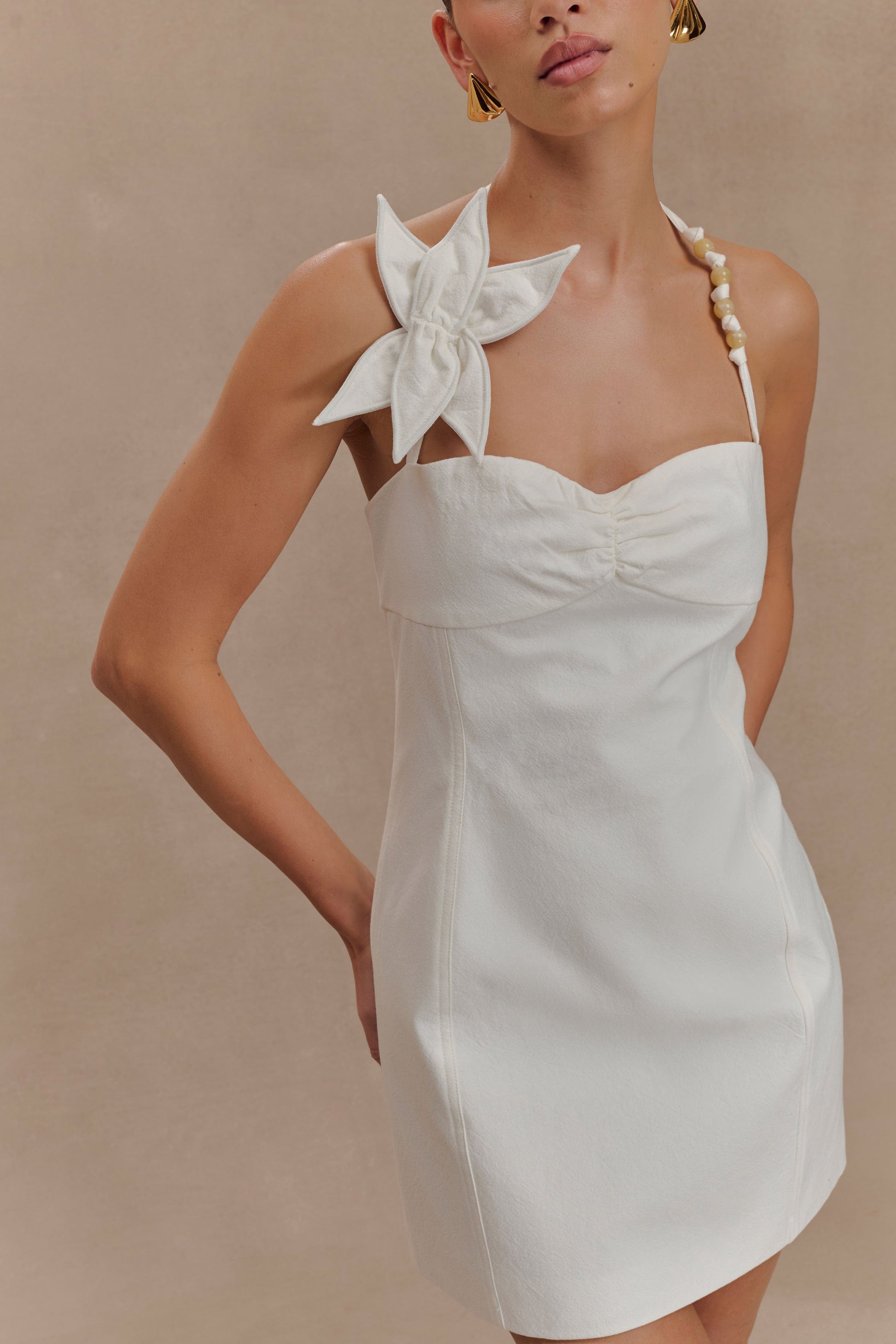 Reyes Cotton Floral Mini Dress / White | Meshki | S Reyes Cotton Floral Mini Dress / White | Meshki | S