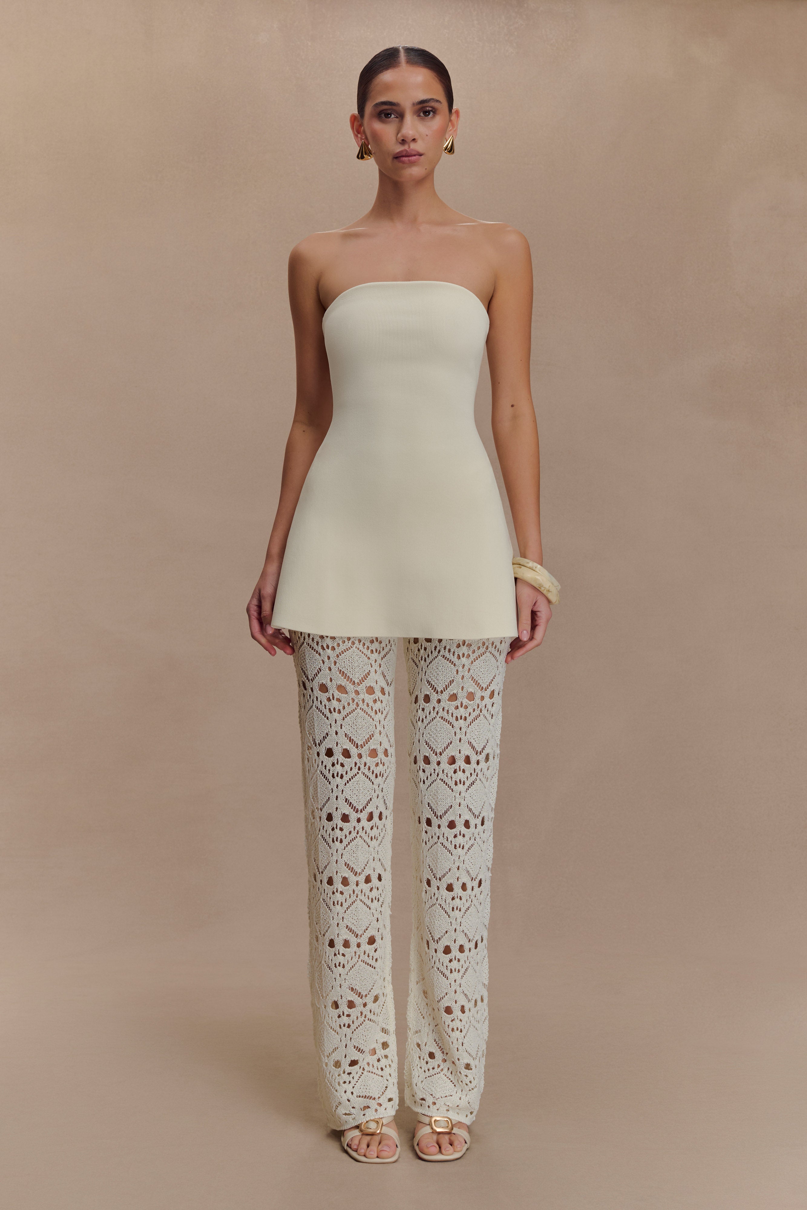Trena Crochet Knit Pants - Ivory | MESHKI US