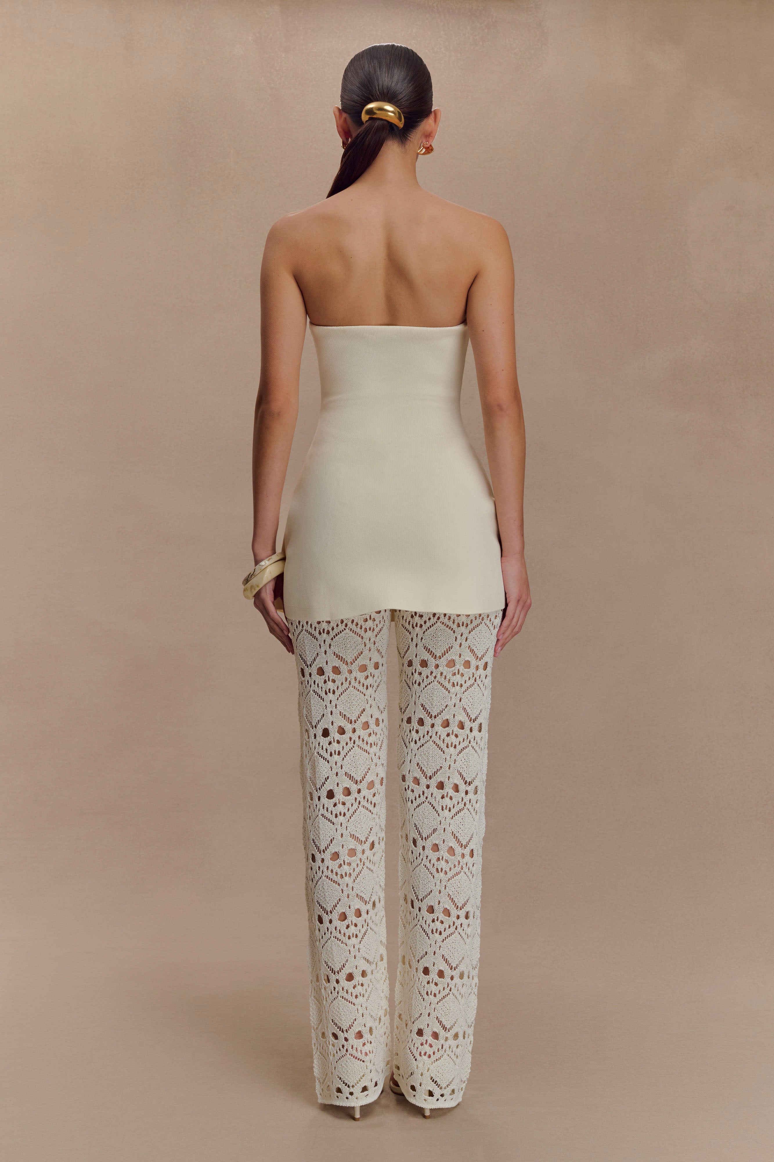 Anette Bandage Knit Strapless Top - Ivory | MESHKI US