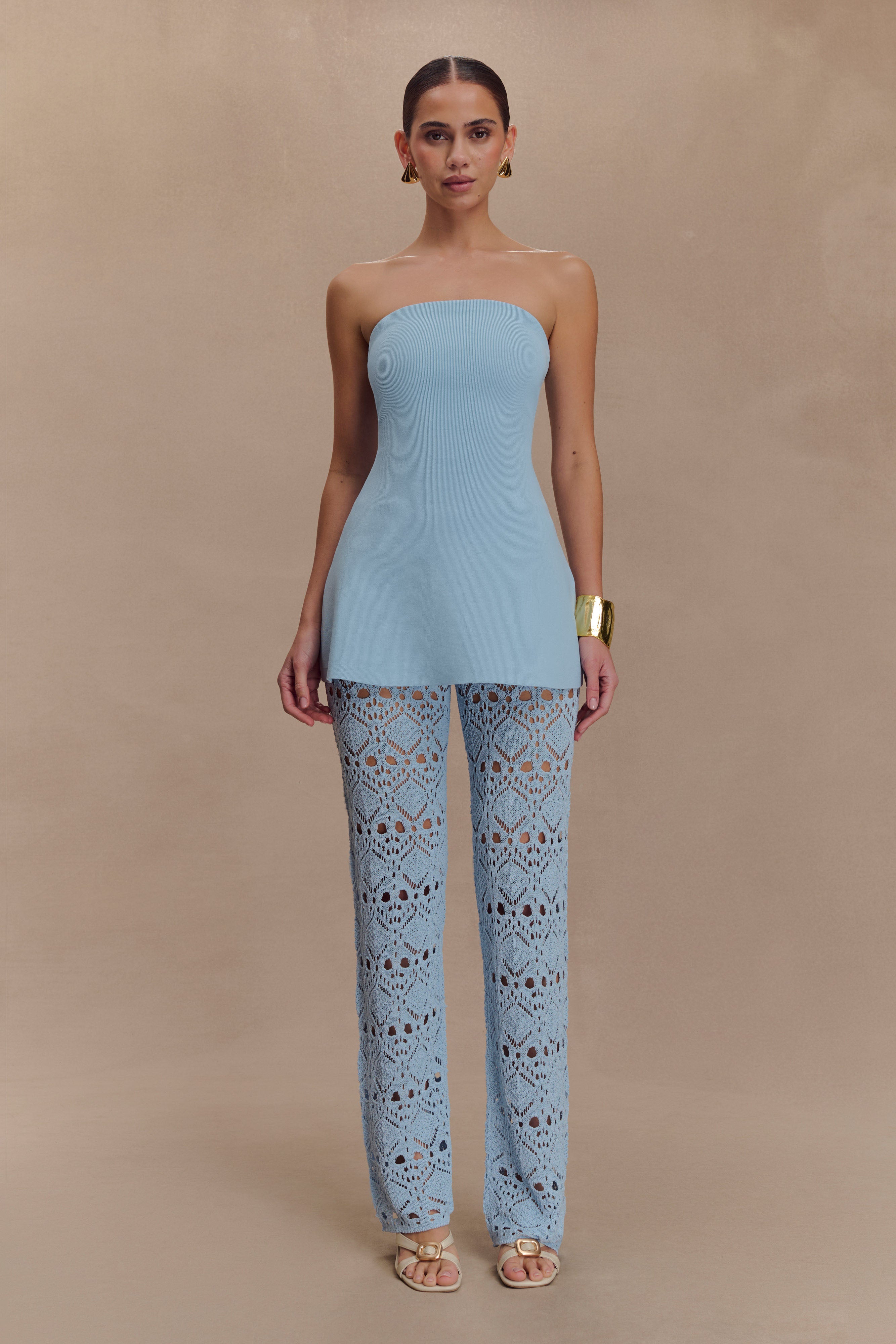 Trena Crochet Knit Pants - Sky Blue | MESHKI US