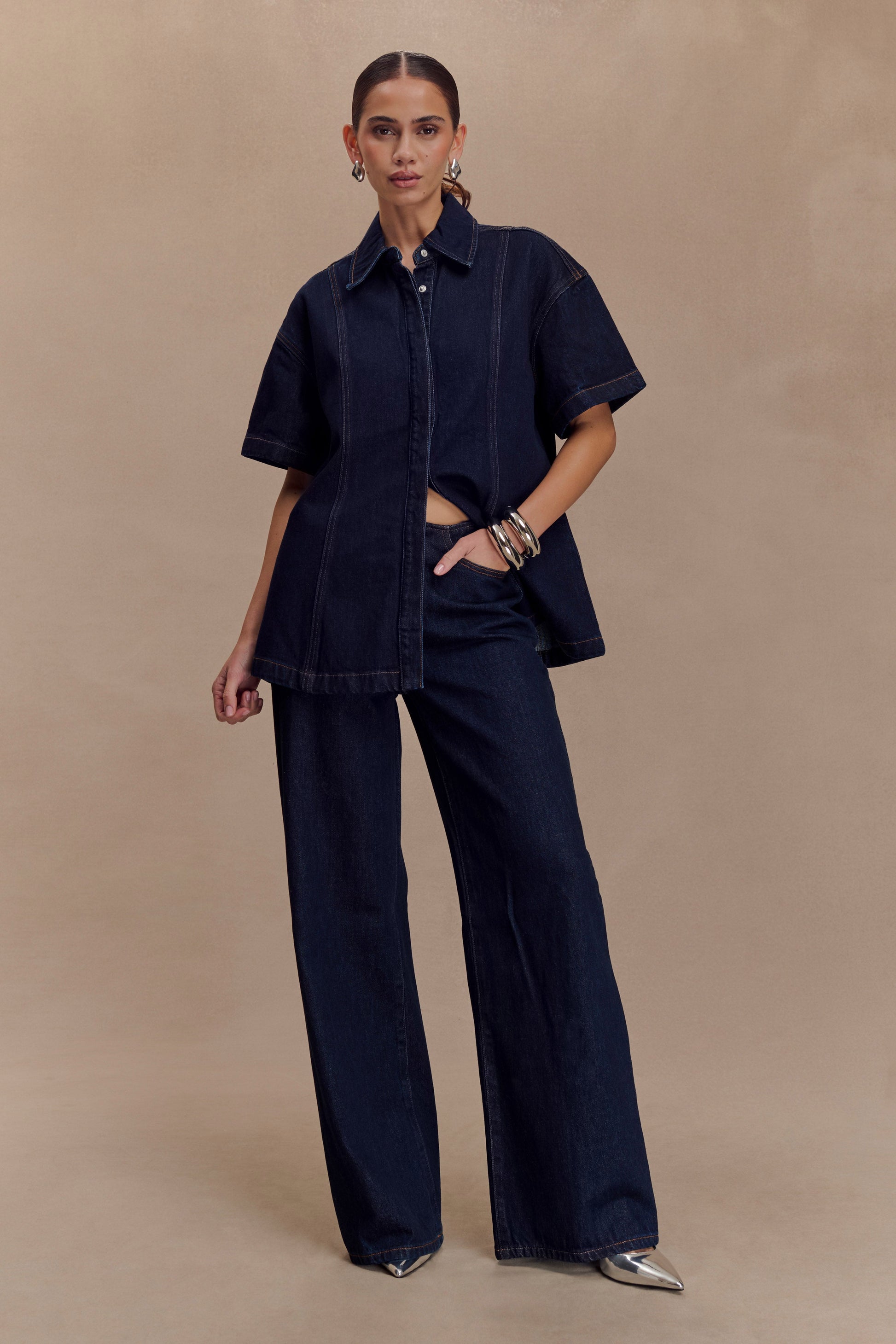 Maya Oversized Denim Shirt / Indigo Blue | MESHKI | XL Maya Oversized Denim Shirt / Indigo Blue | MESHKI | XL