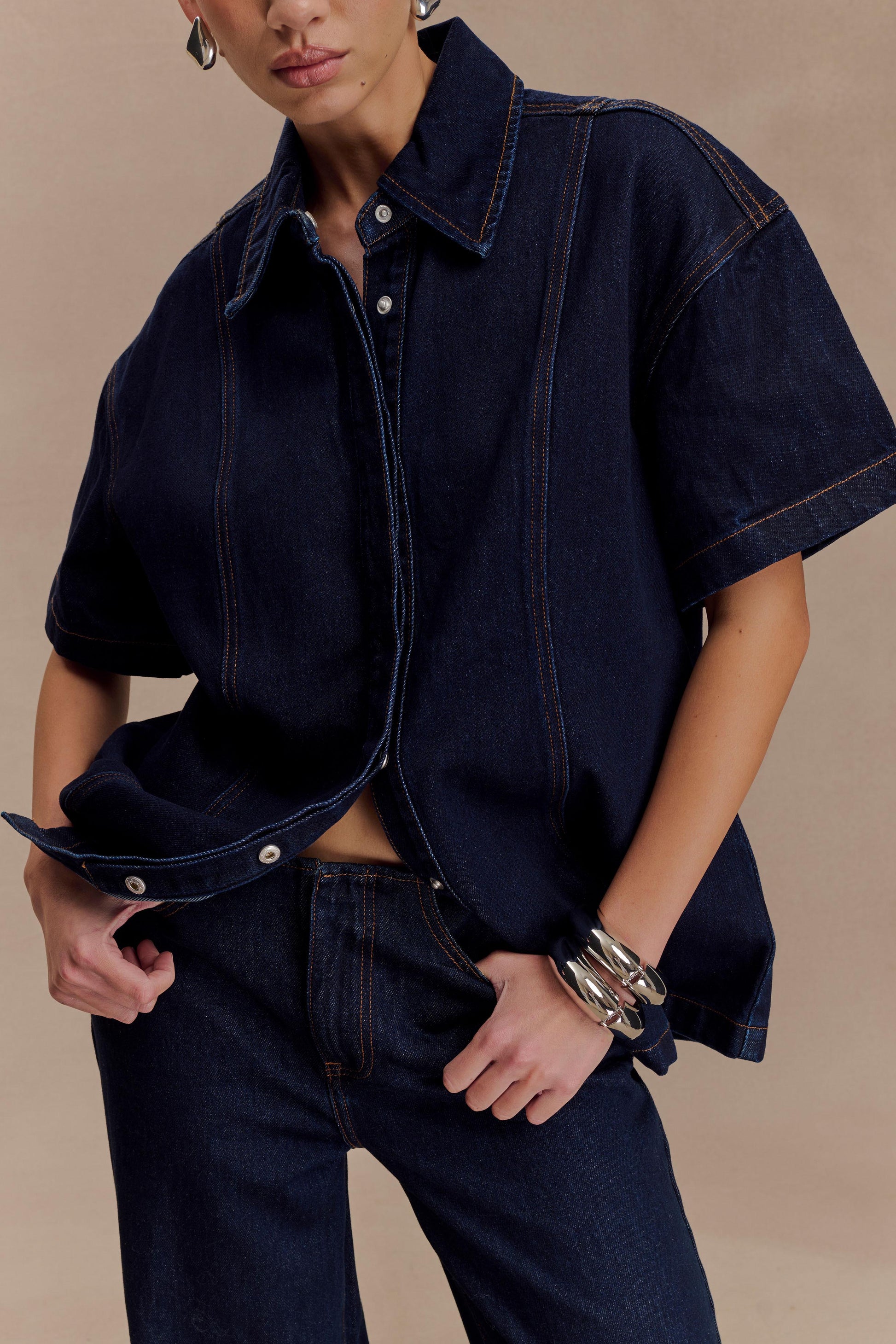 Maya Oversized Denim Shirt - Indigo Blue | MESHKI US Maya Oversized Denim Shirt - Indigo Blue | MESHKI US
