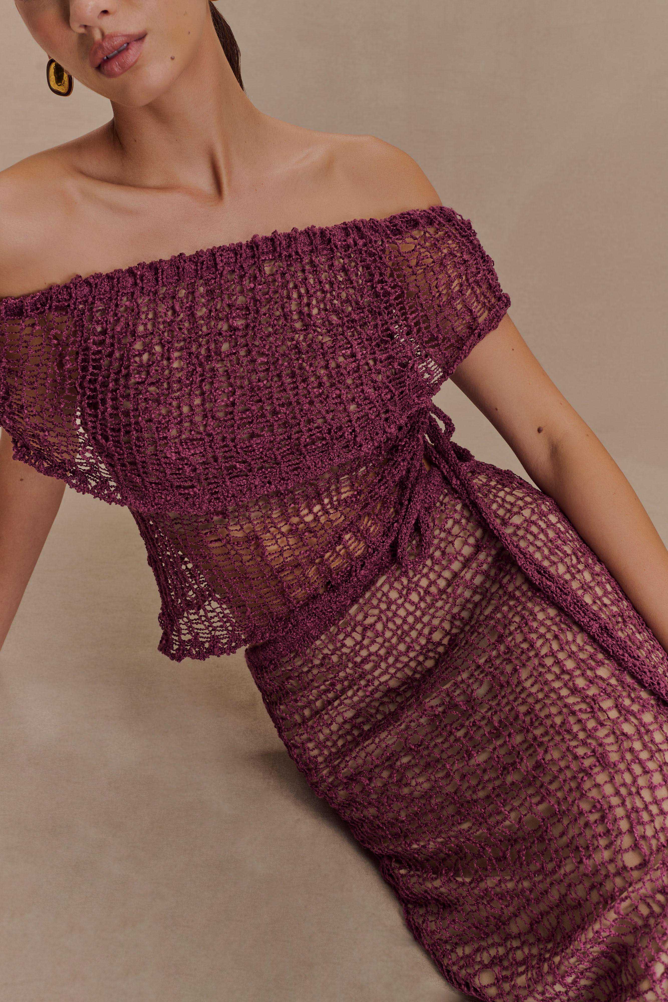 Cordelia Off Shoulder Knit Top - Mauve | MESHKI US