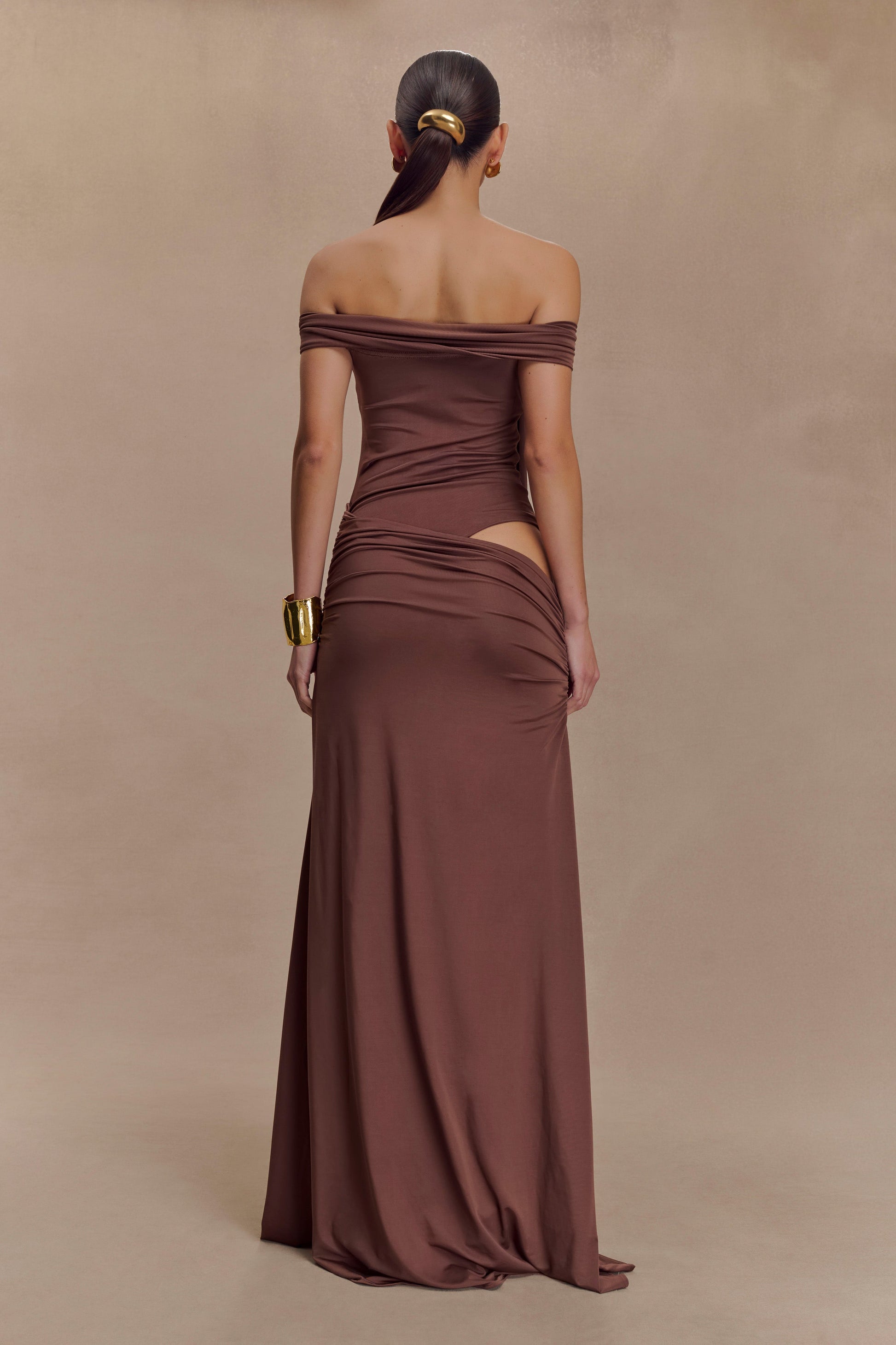 brown slinky midi dress Brown Midi Dress - Asymmetrical Midi Dress - Long Sleeve Dress
