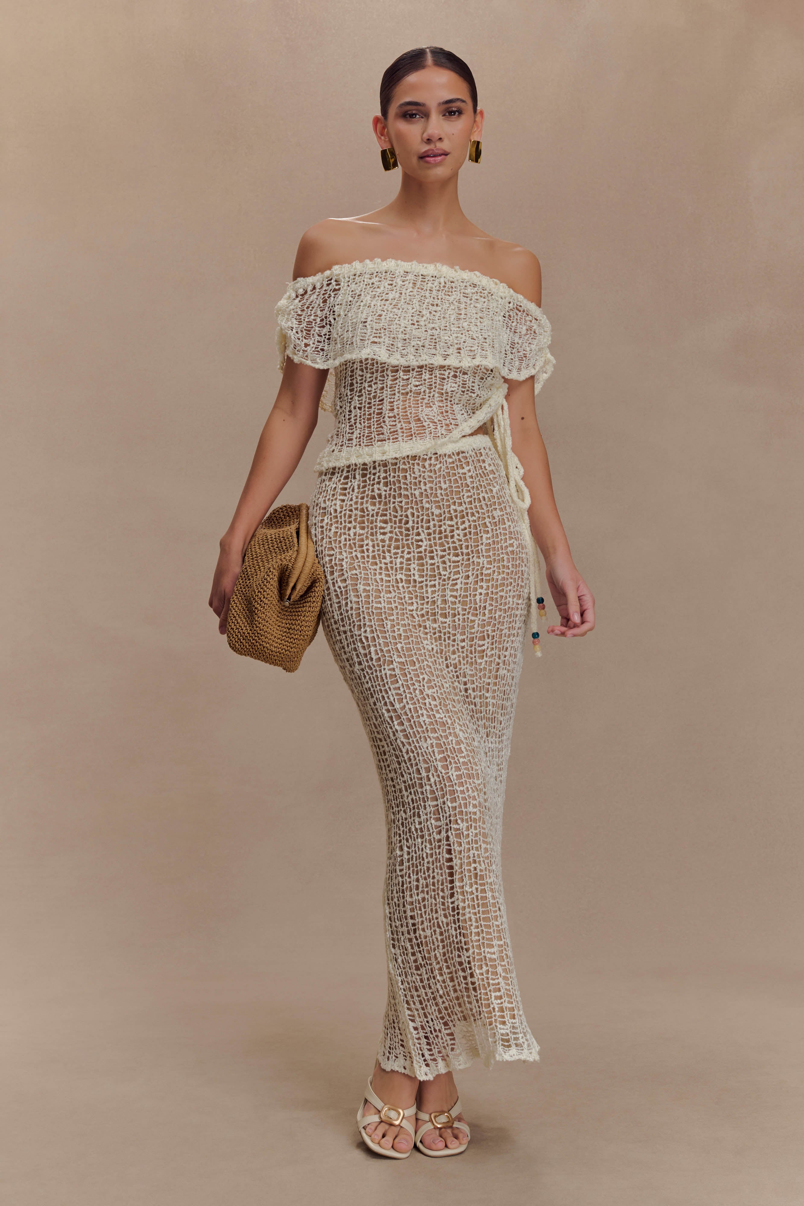 Cordelia Off Shoulder Knit Top - Ivory | MESHKI US
