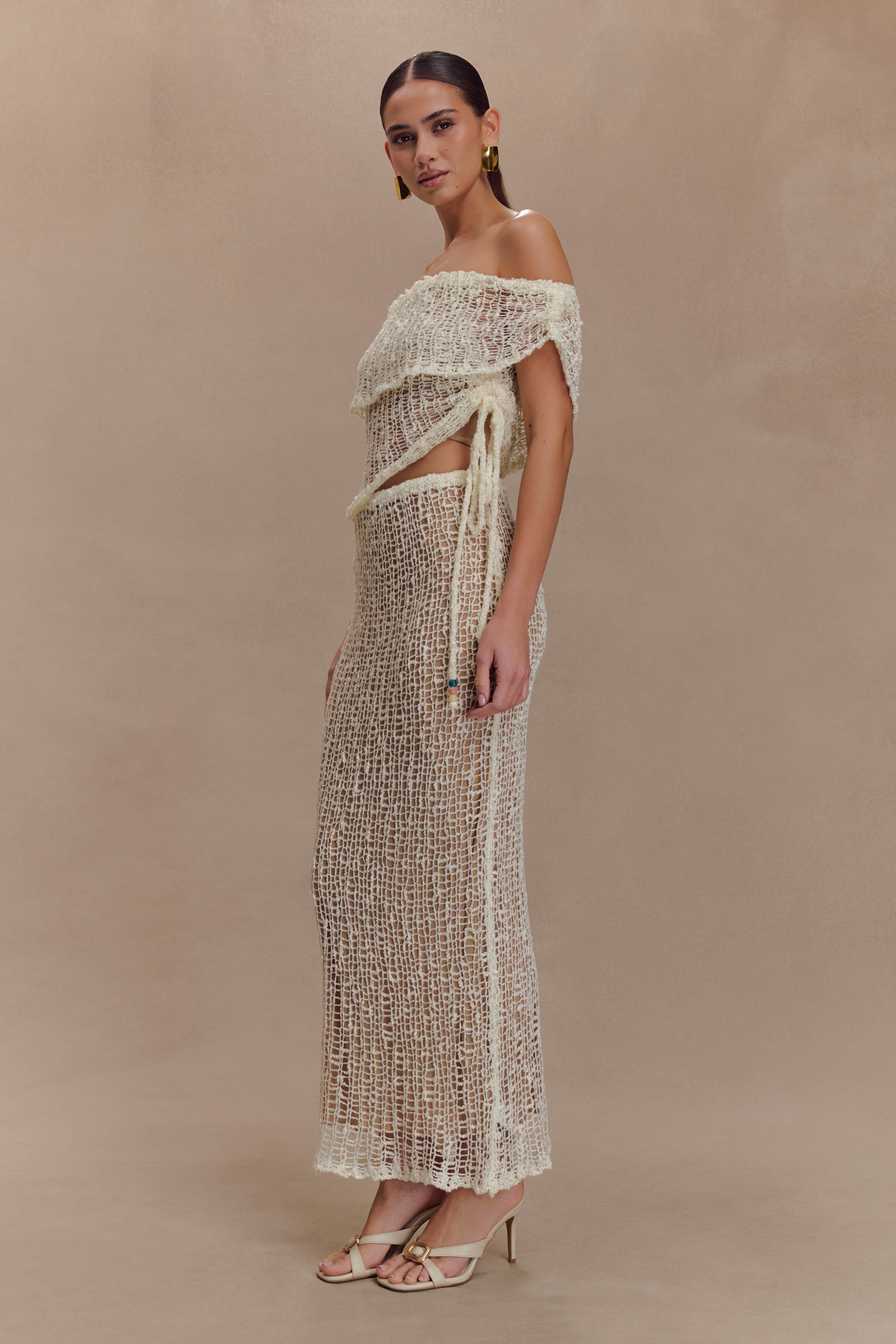 Cordelia Off Shoulder Knit Top - Ivory | MESHKI US