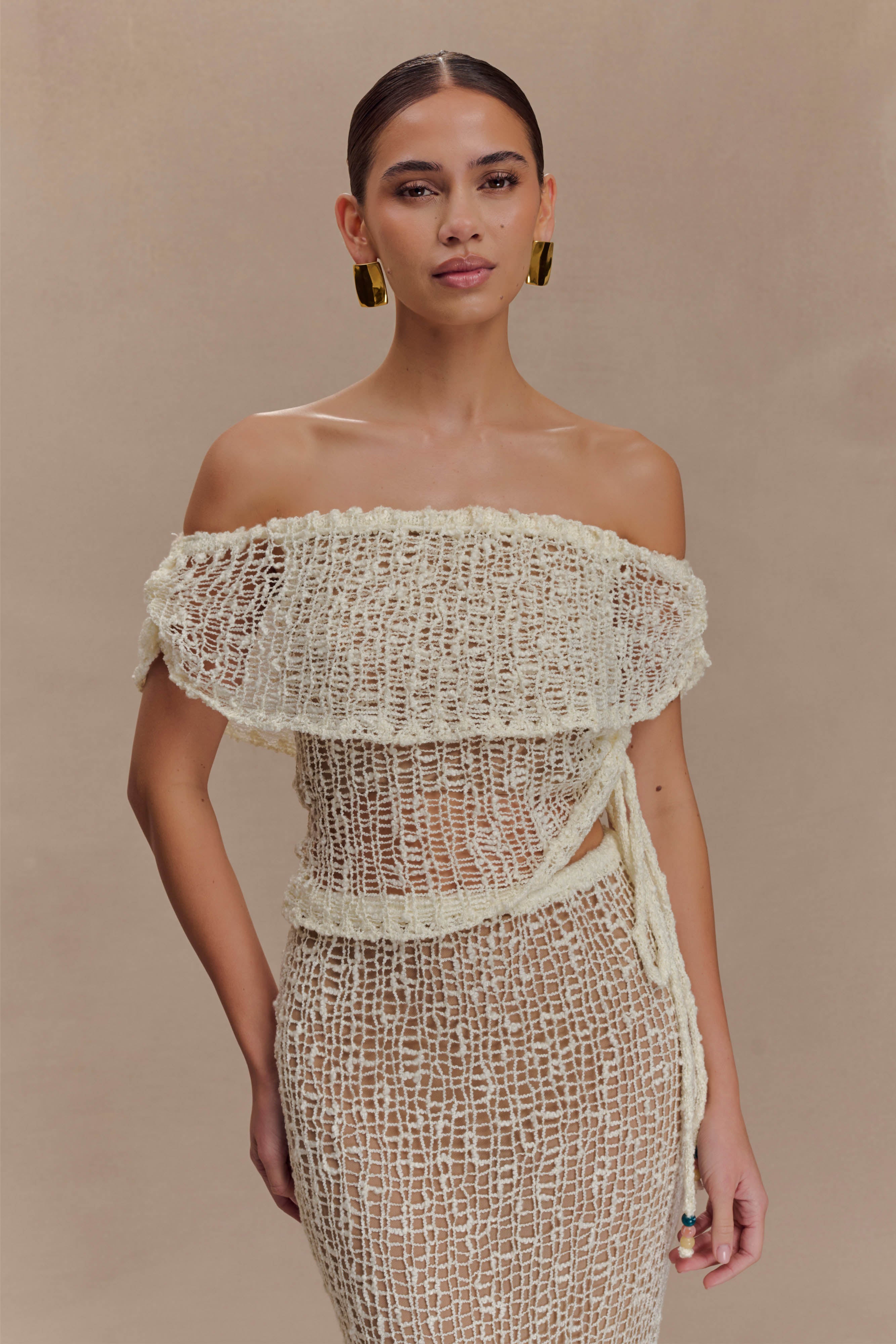 Cordelia Off Shoulder Knit Top - Ivory | MESHKI US