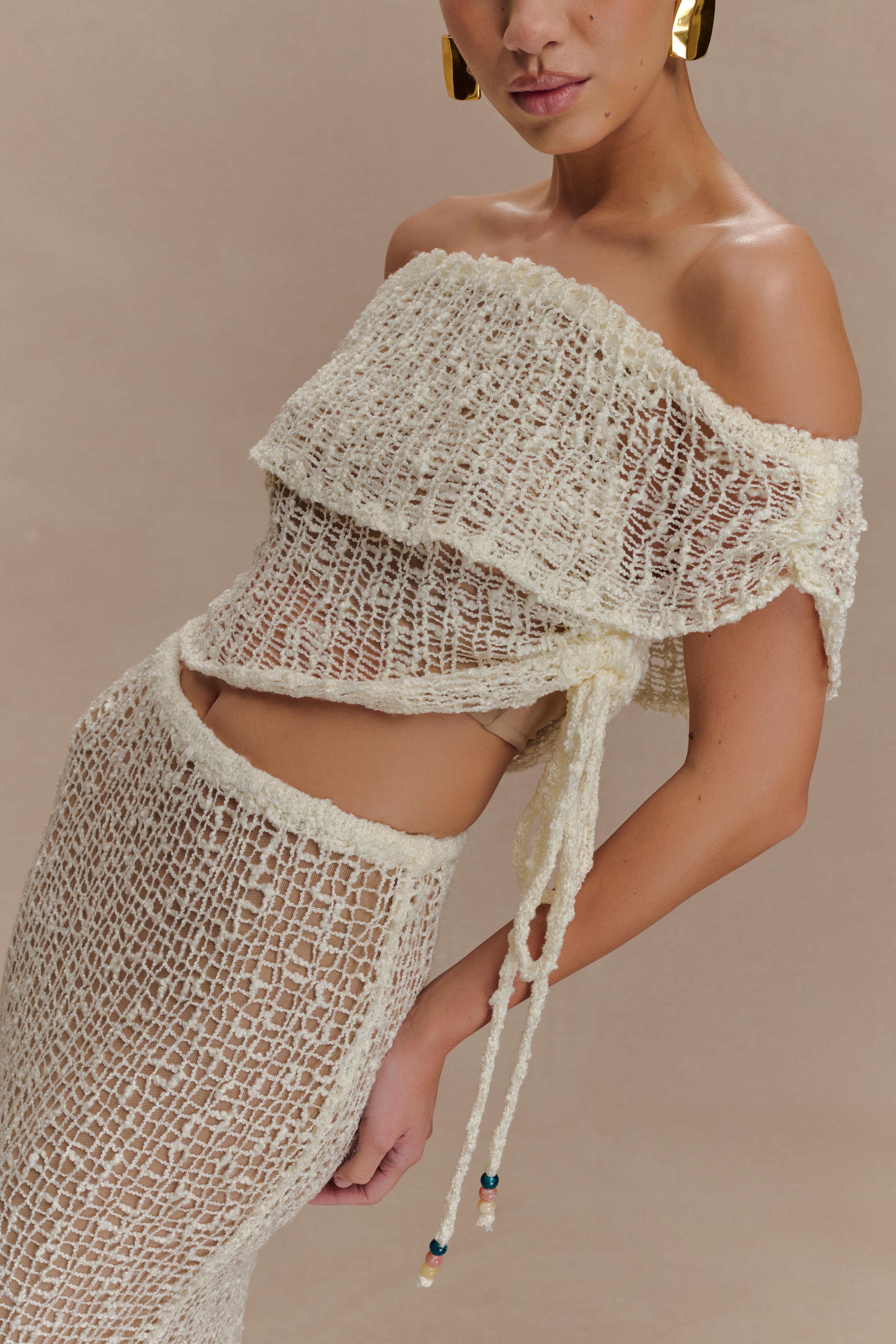 Cordelia Off Shoulder Knit Top - Ivory | MESHKI US
