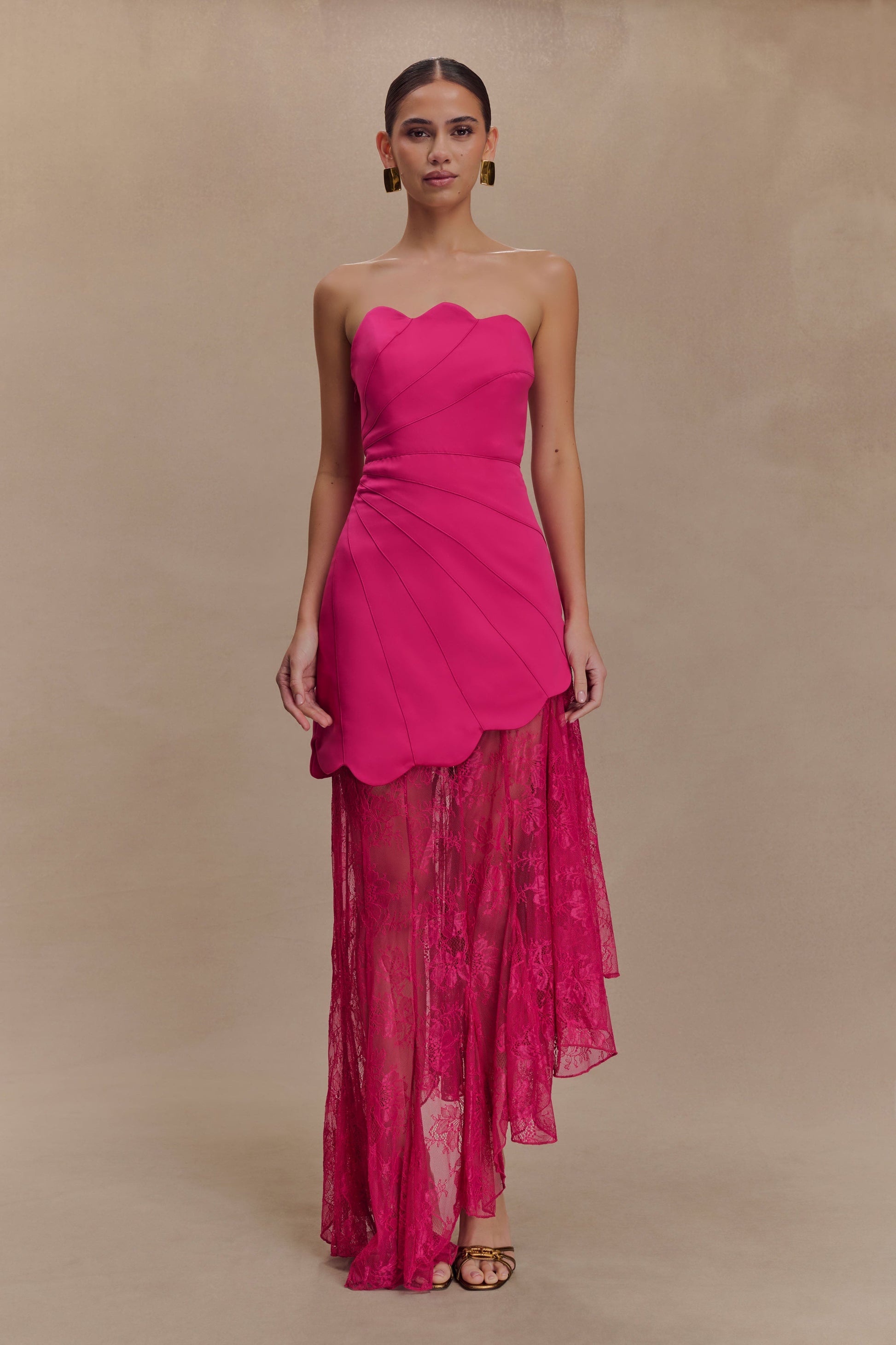 Aleena Satin and Lace Maxi Dress / Dragonfruit | Meshki | Xs Aleena Satin and Lace Maxi Dress / Dragonfruit | Meshki | Xs