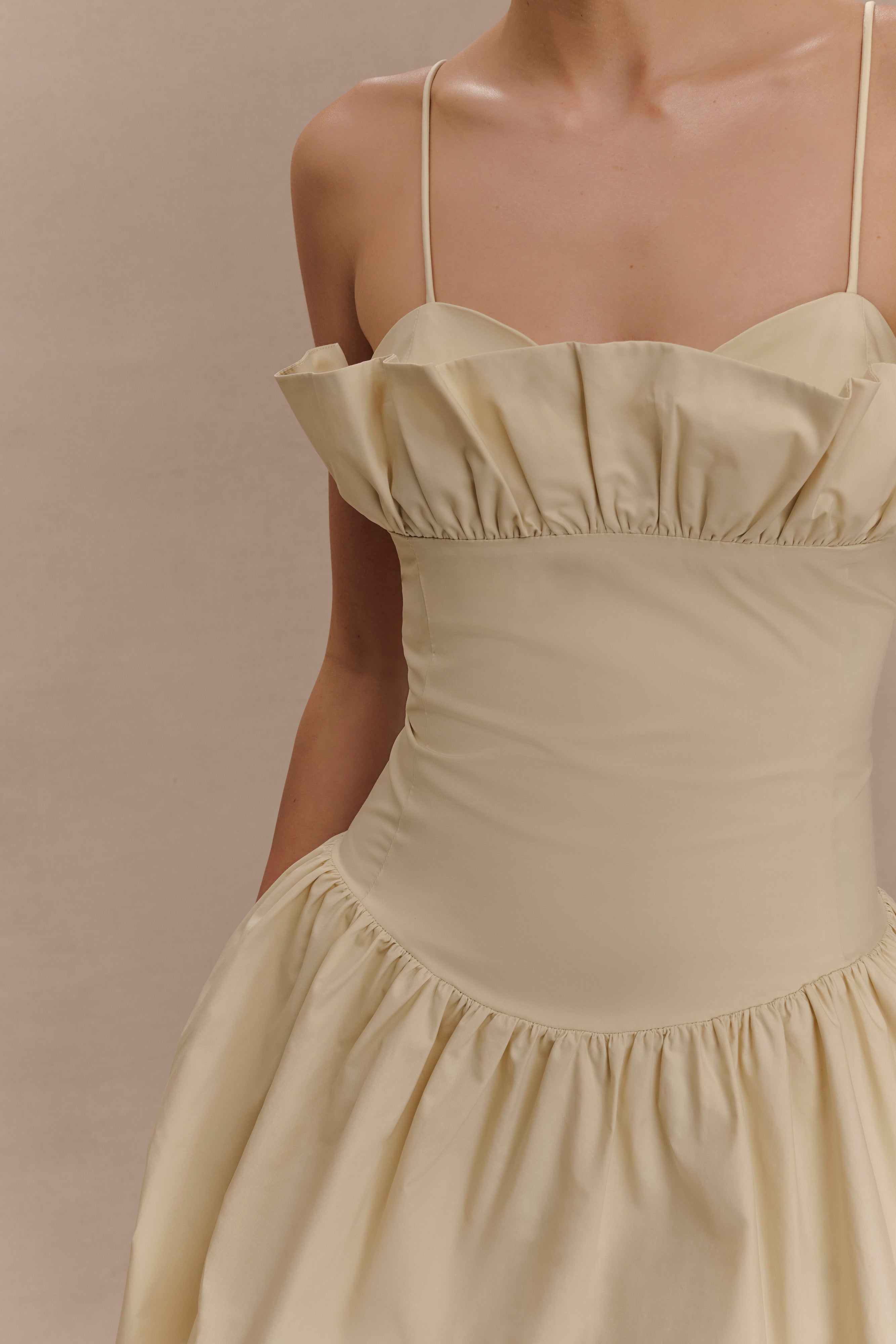 Janis Cotton Frill Mini Dress - Nude | MESHKI US
