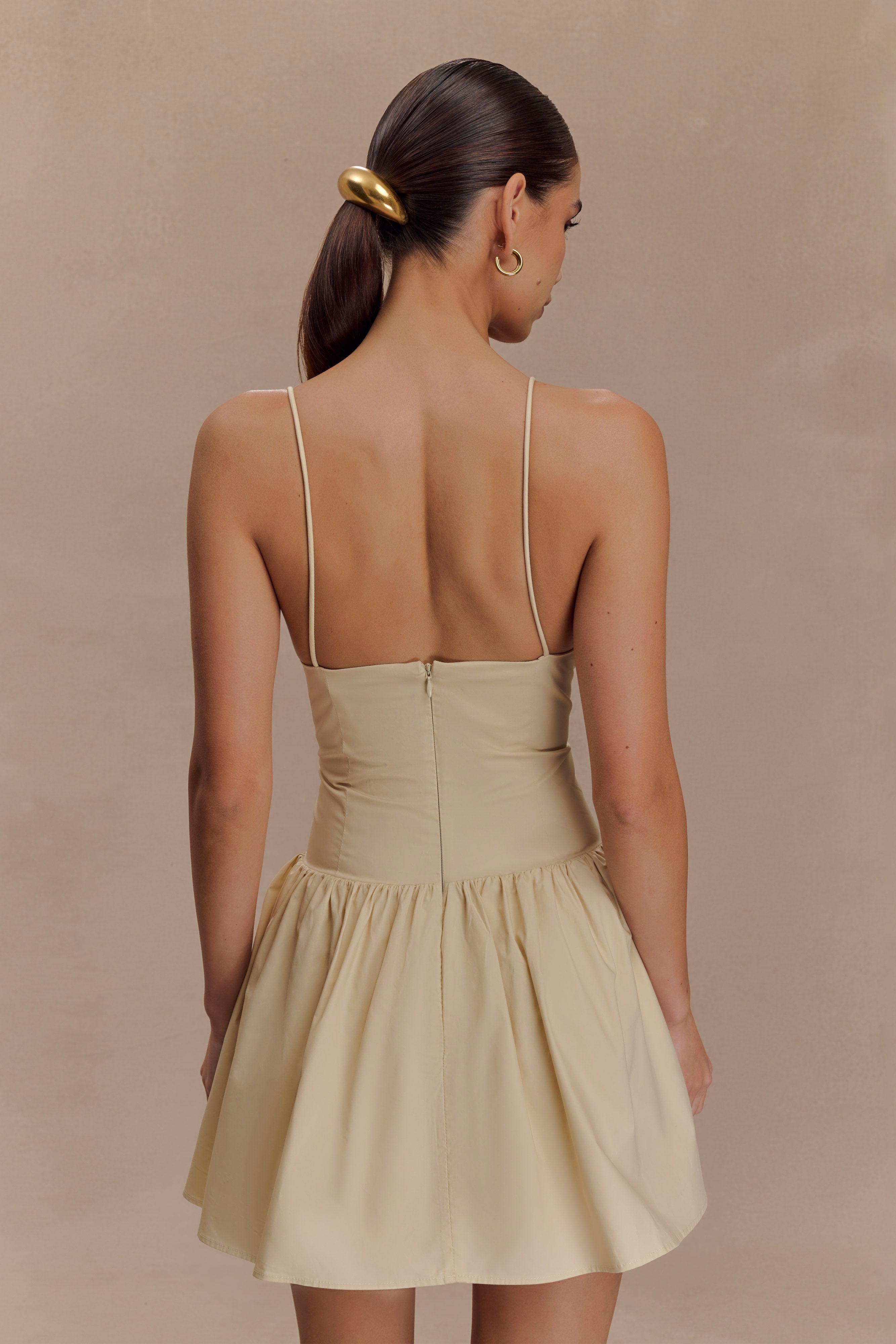 Janis Cotton Frill Mini Dress - Nude | MESHKI US